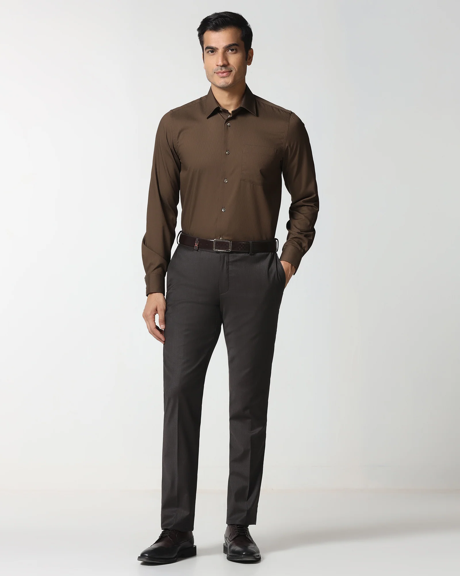 Tobacco Brown Solid Shirt - Tanin - Image 3