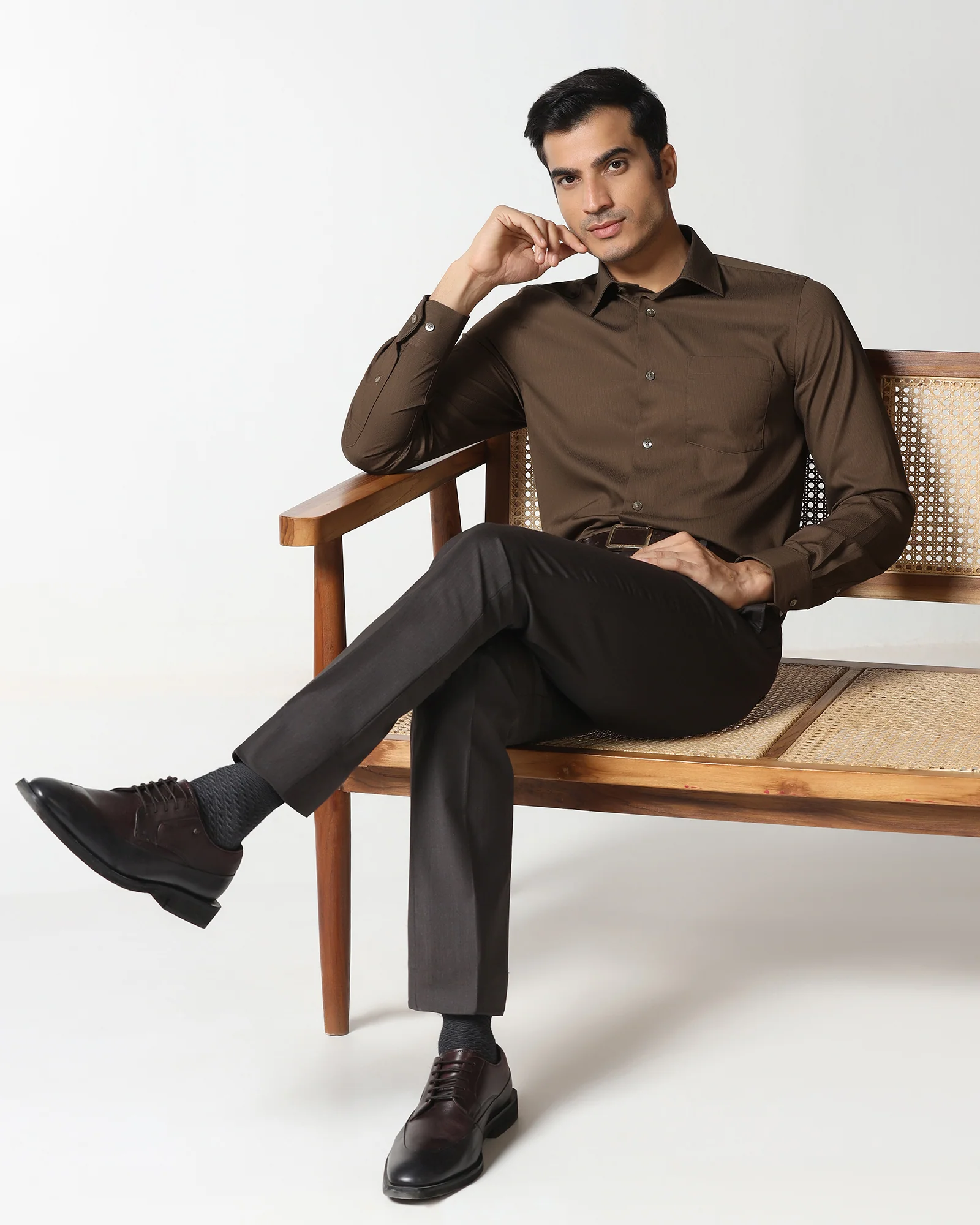 Tobacco Brown Solid Shirt - Tanin - Image 8