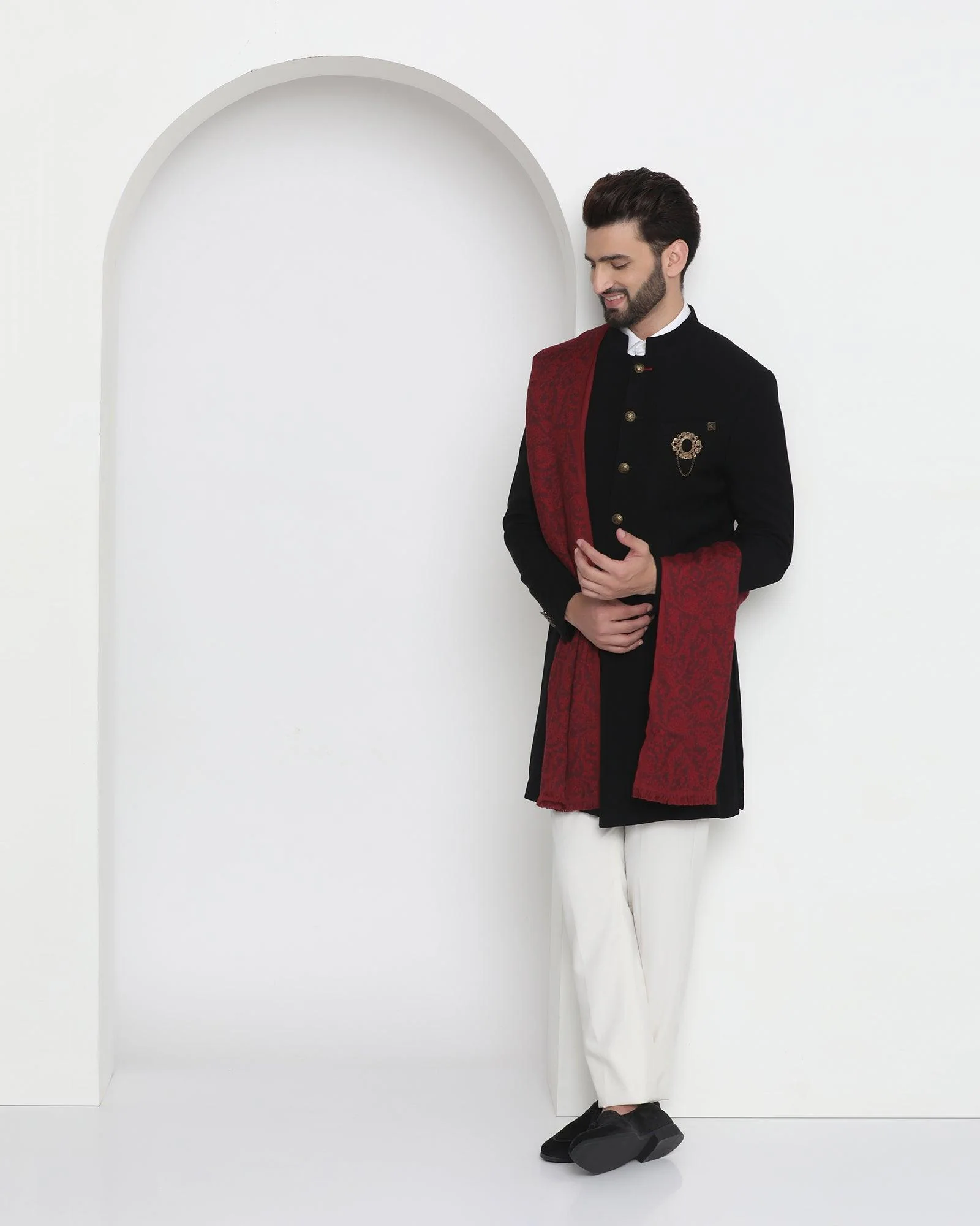 Black Swarn Solid Achkan Set - Tren - Image 3