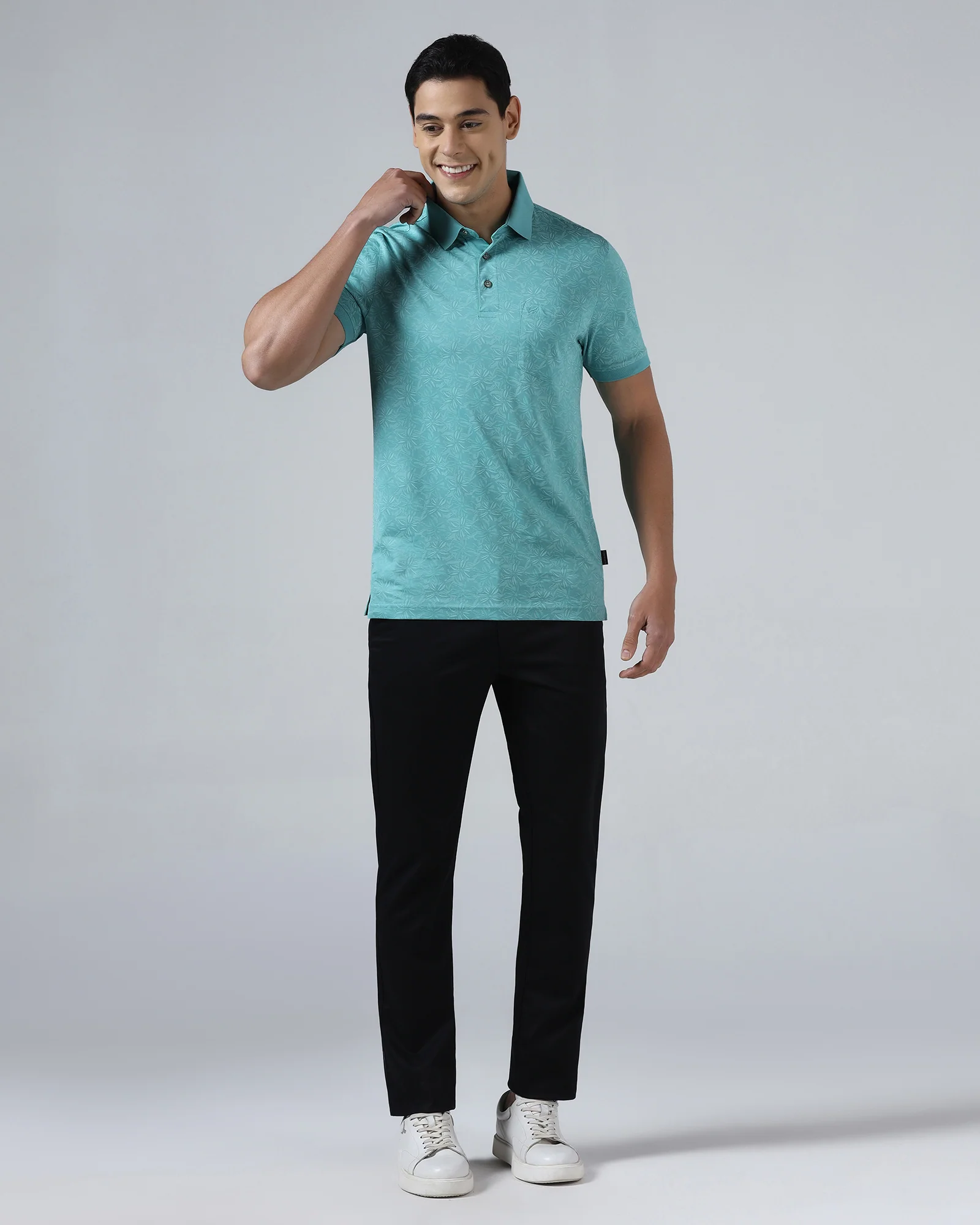 Turquoise Printed Polo - Dane - Image 3