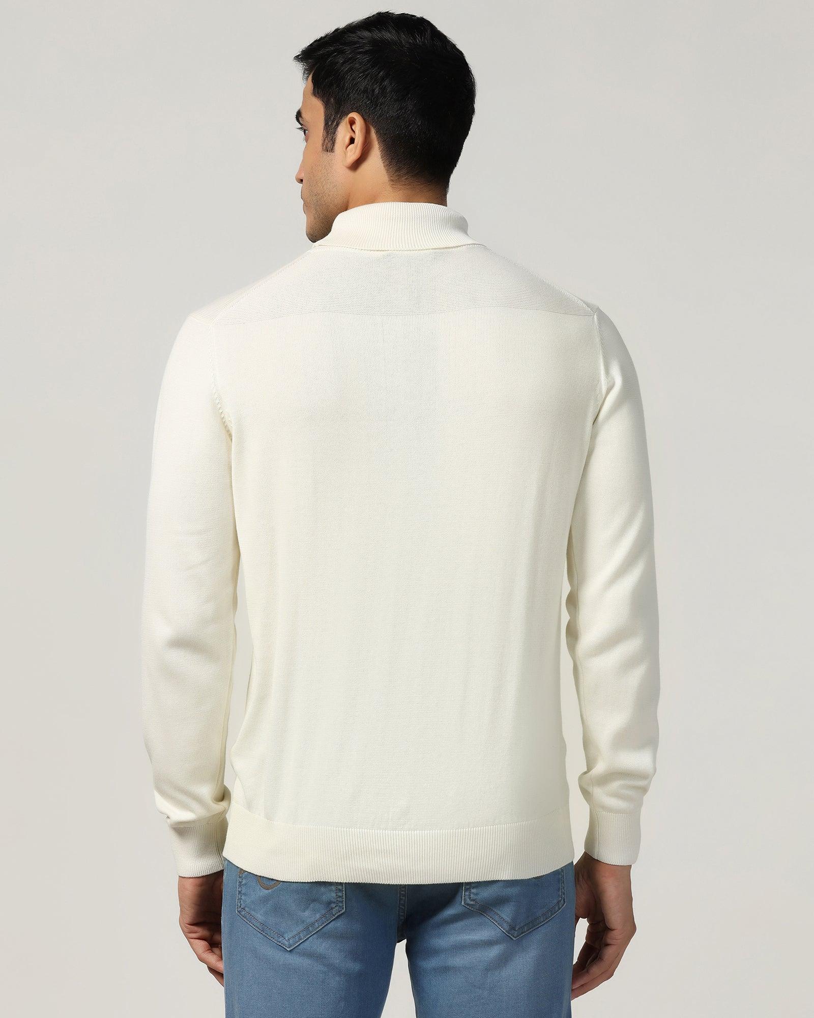 Turtle Neck Off White Solid Sweater - Lake - Image 2