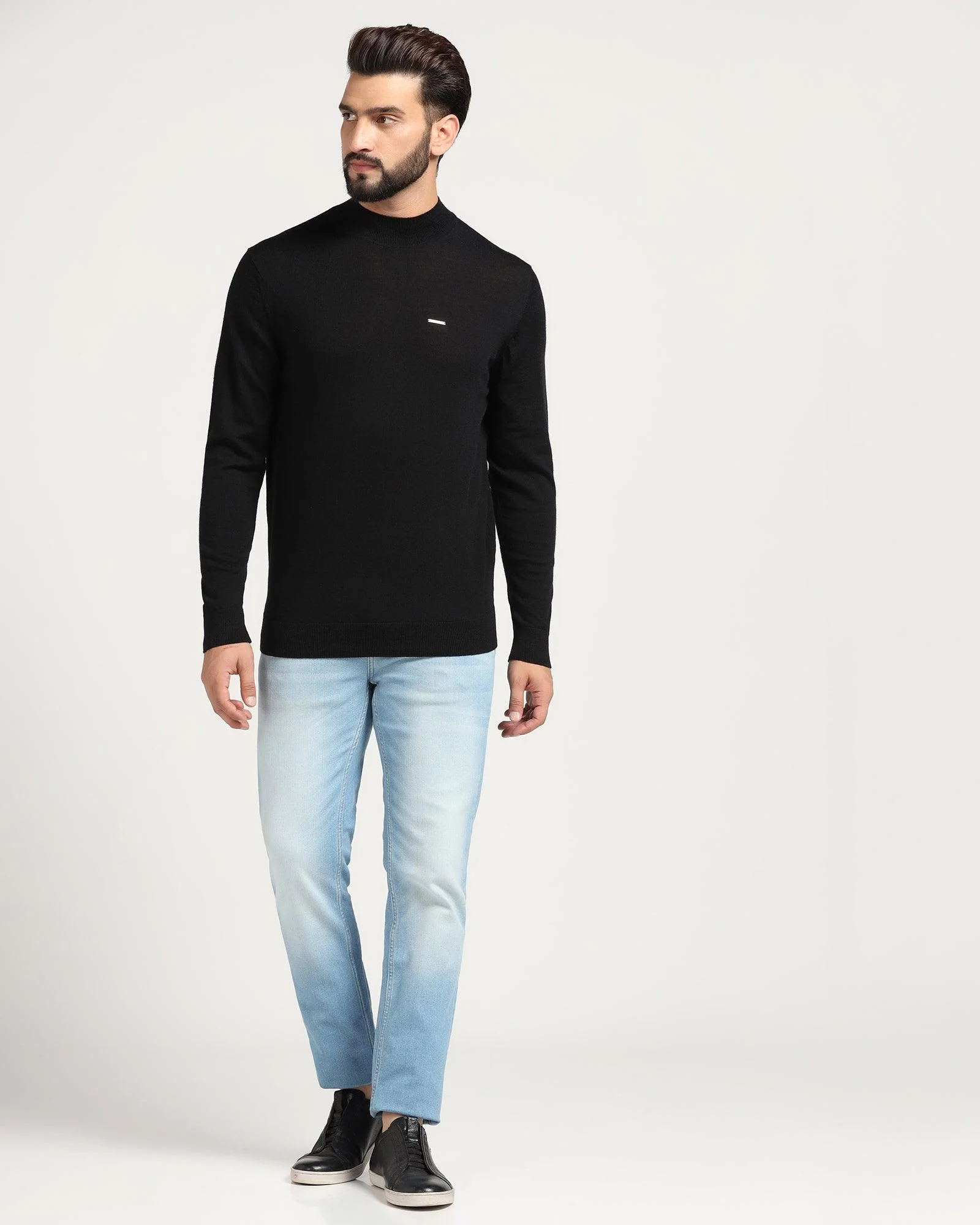 High Neck Black Solid Sweater - Jester - Image 3