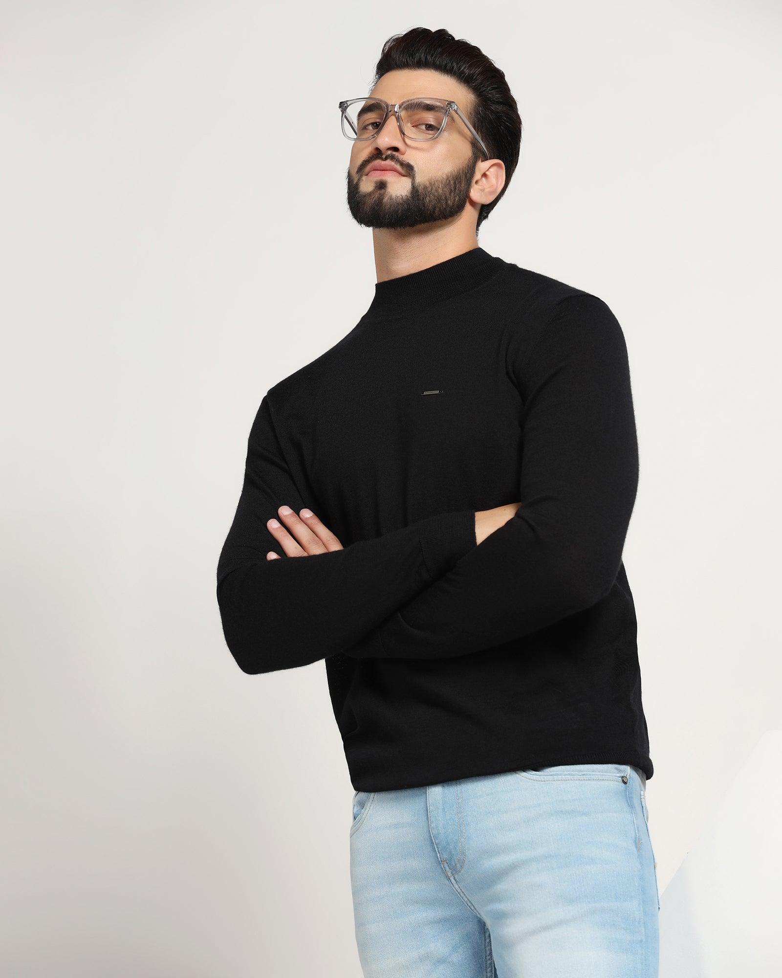 High Neck Black Solid Sweater - Jester - Image 6