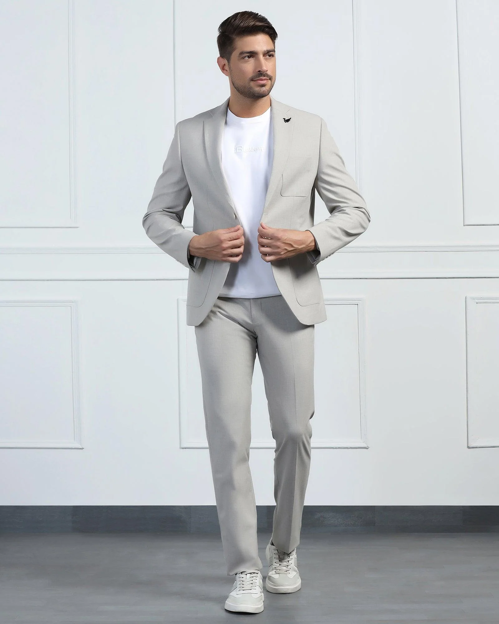 Two Piece Beige Solid Formal Suit - Connor - Image 6