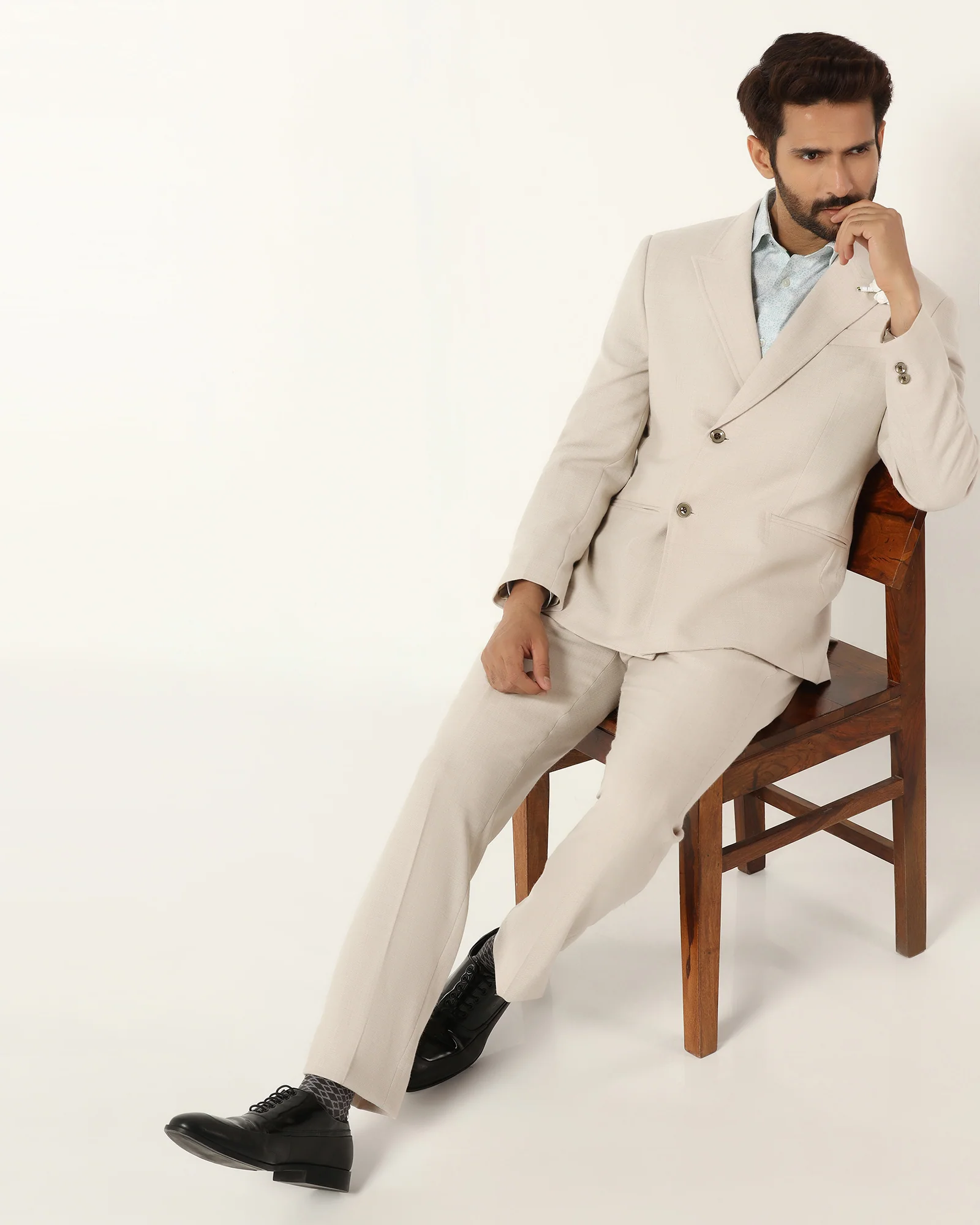 Two Piece Beige Textured Formal Suit - Kelvin - Image 10