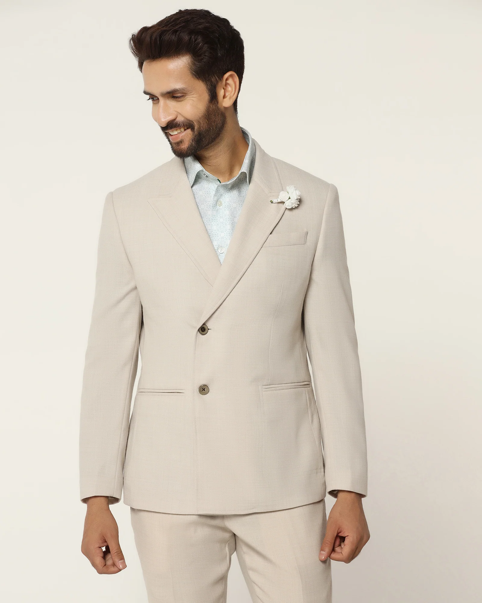 Two Piece Beige Textured Formal Suit - Kelvin - Image 11