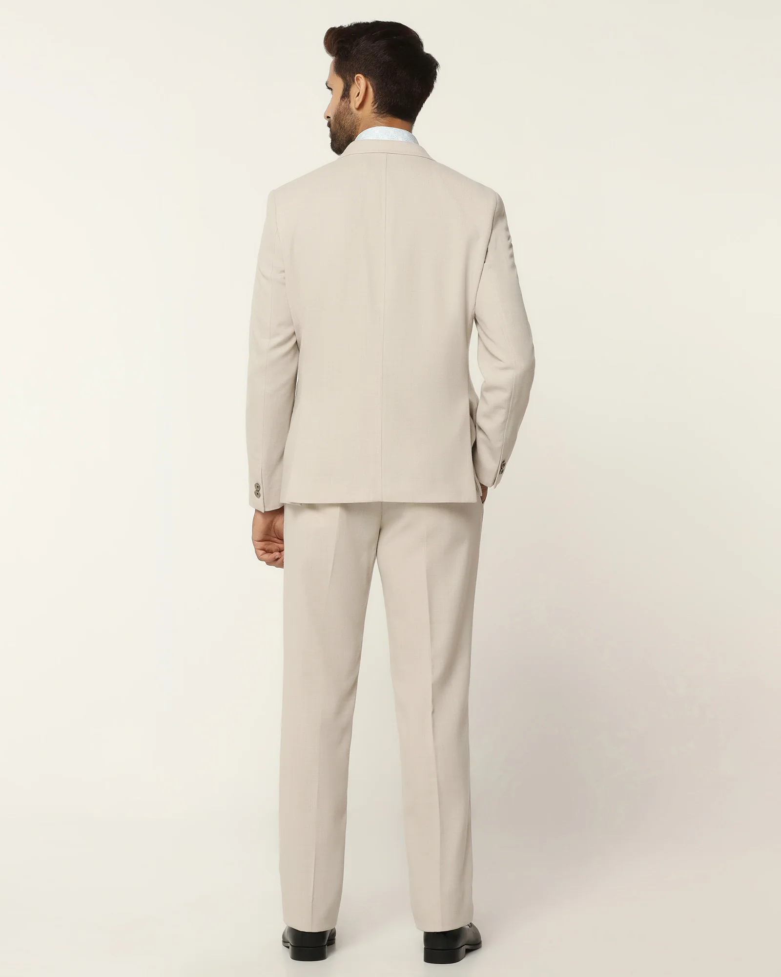 Two Piece Beige Textured Formal Suit - Kelvin - Image 2