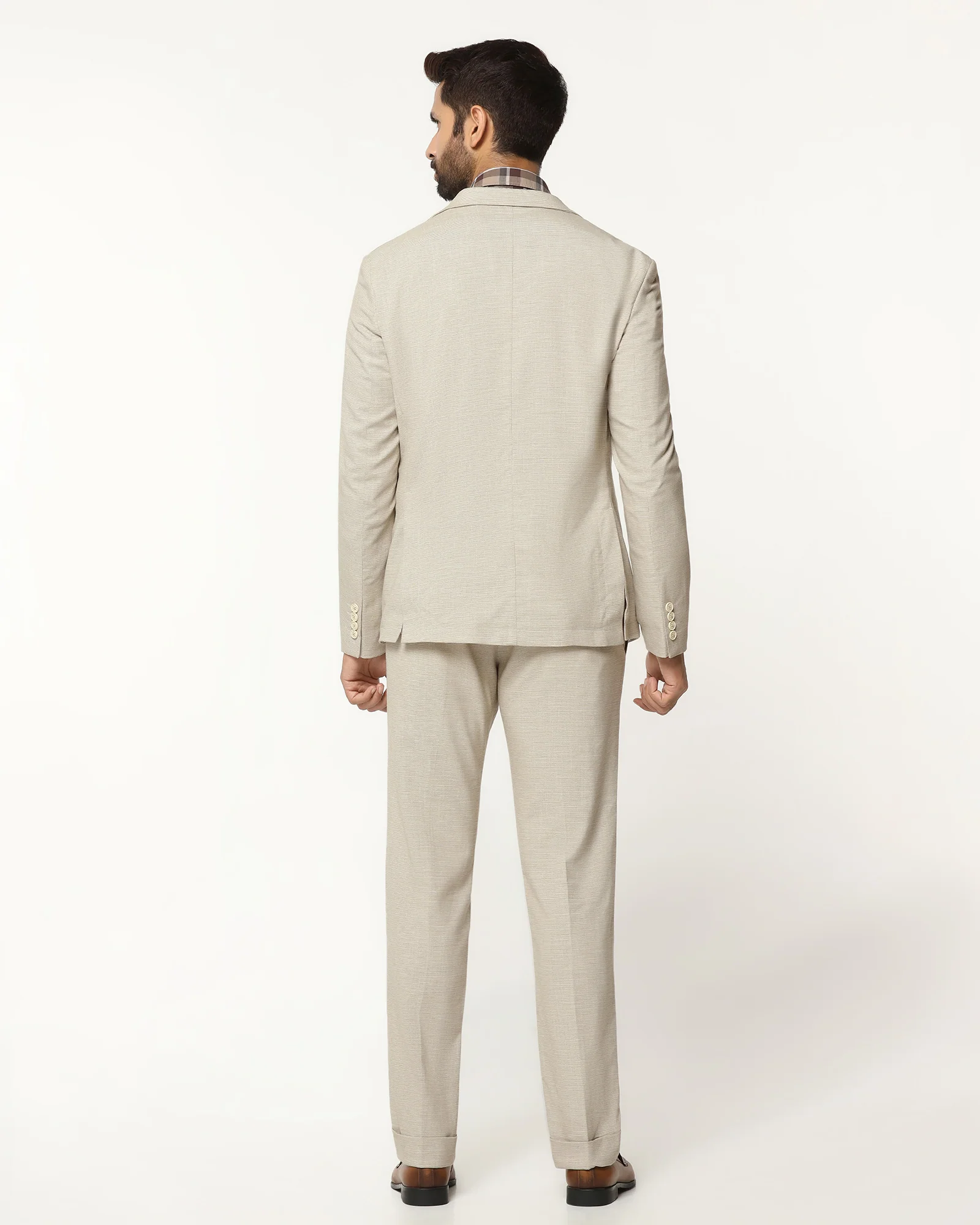 Two Piece Beige Textured Formal Suit - Orcus - Image 2