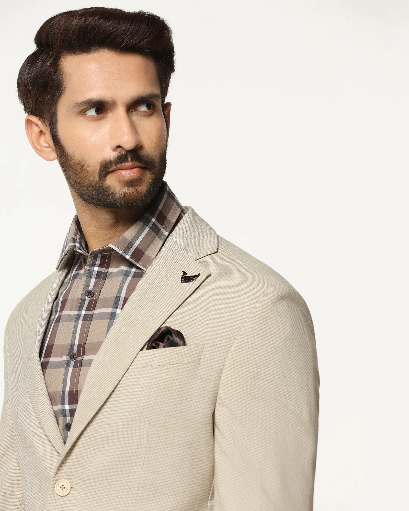 Two Piece Beige Textured Formal Suit - Orcus - Image 4