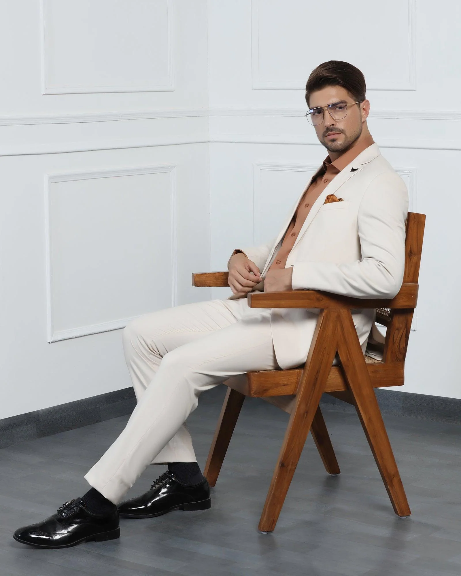Two Piece Beige Textured Formal Suit - Pax - Image 8