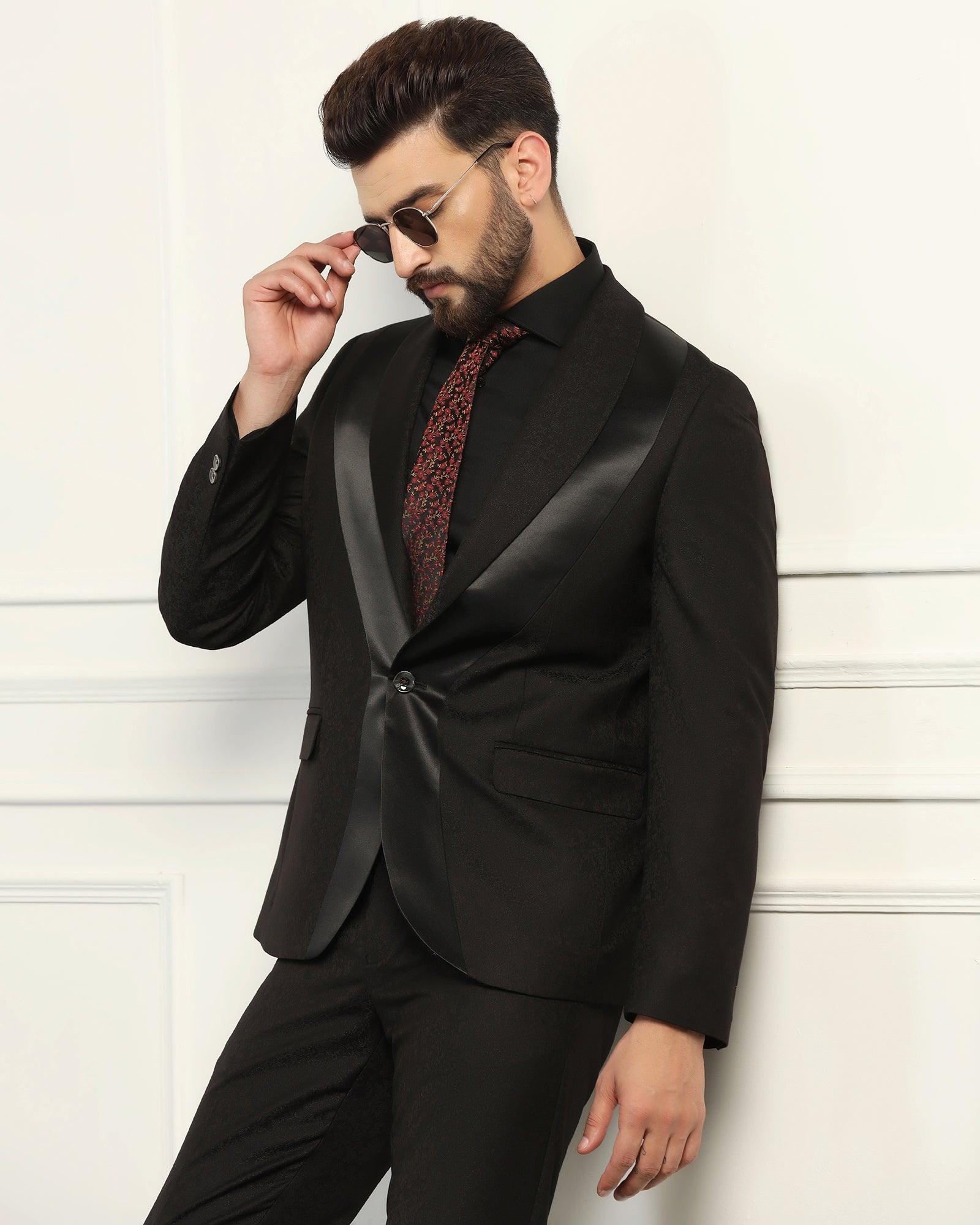 Two Piece Black Jacquard Formal Suit - Jessel - Image 3