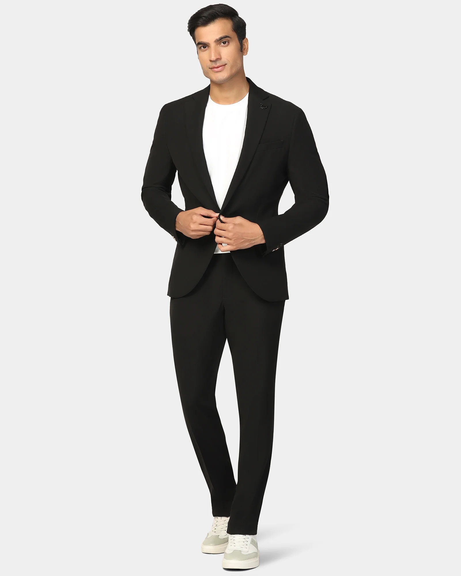 Two Piece Black Solid Formal Suit - Rostov - Image 7