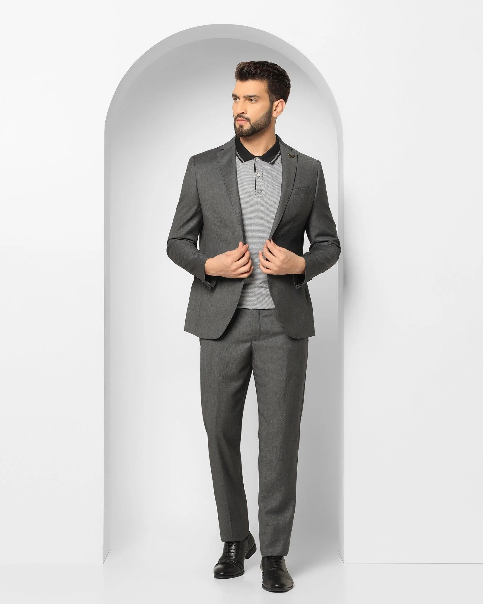 Luxe Two Piece Charcoal Textured Formal Suit - Cassius - Image 4