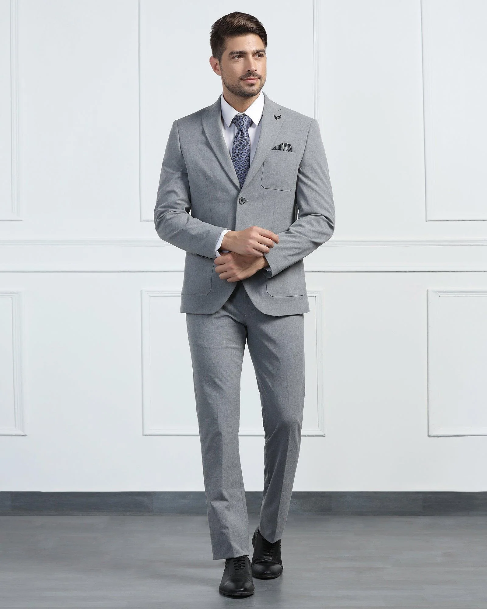 Two Piece Grey Solid Formal Suit - Connor - Image 3