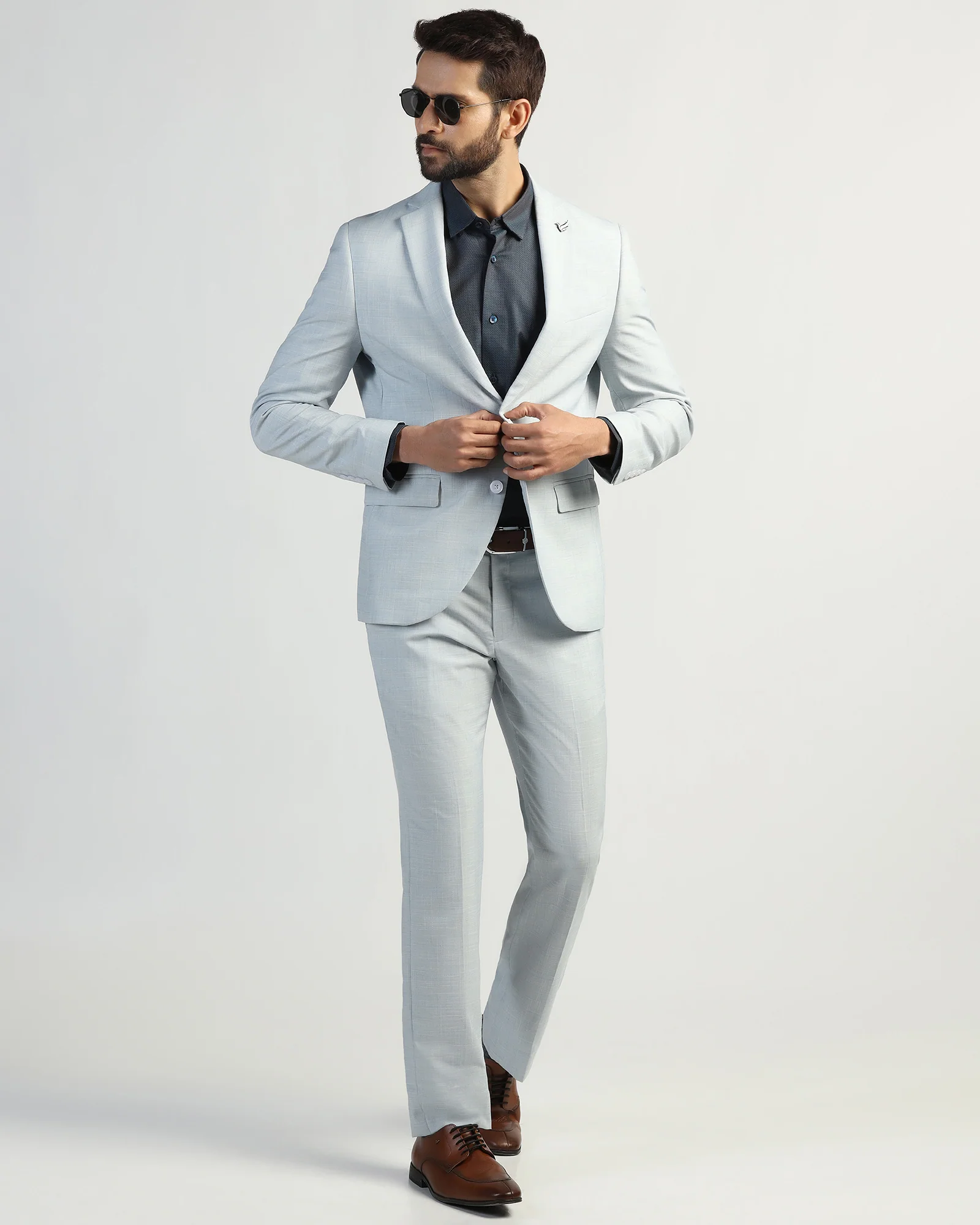 Two Piece Light Blue Check Formal Suit - Enrico - Image 7