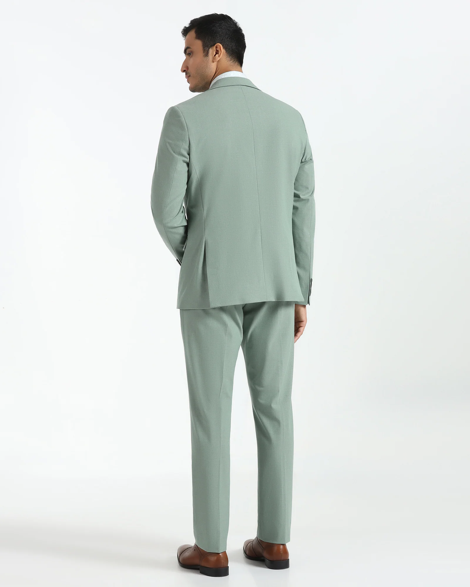 Two Piece Light Green Textured Formal Suit - Sedra - Image 2