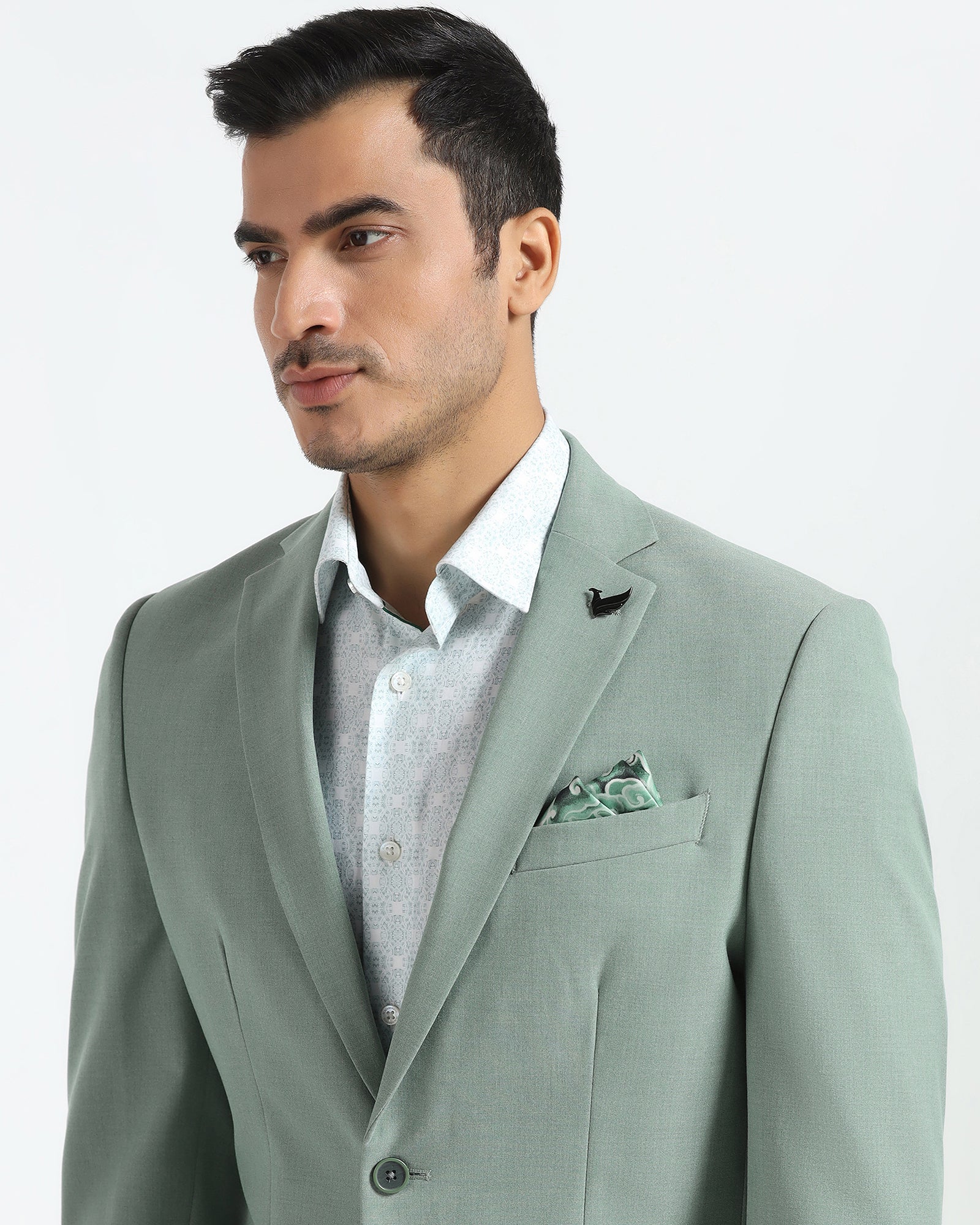 Two Piece Light Green Textured Formal Suit - Sedra - Image 4