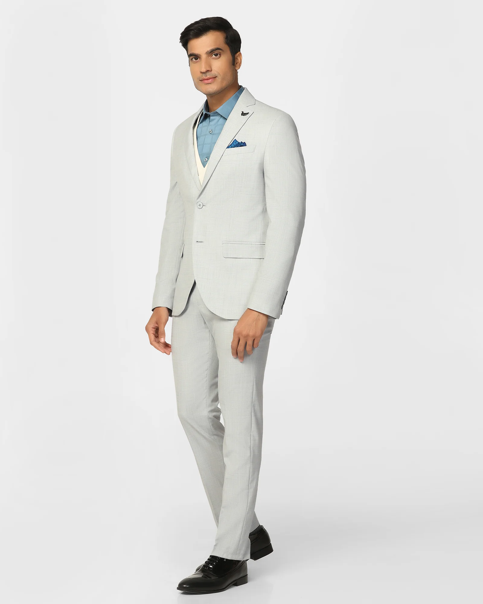 Two Piece Light Grey Check Formal Suit - Enrico - Image 3