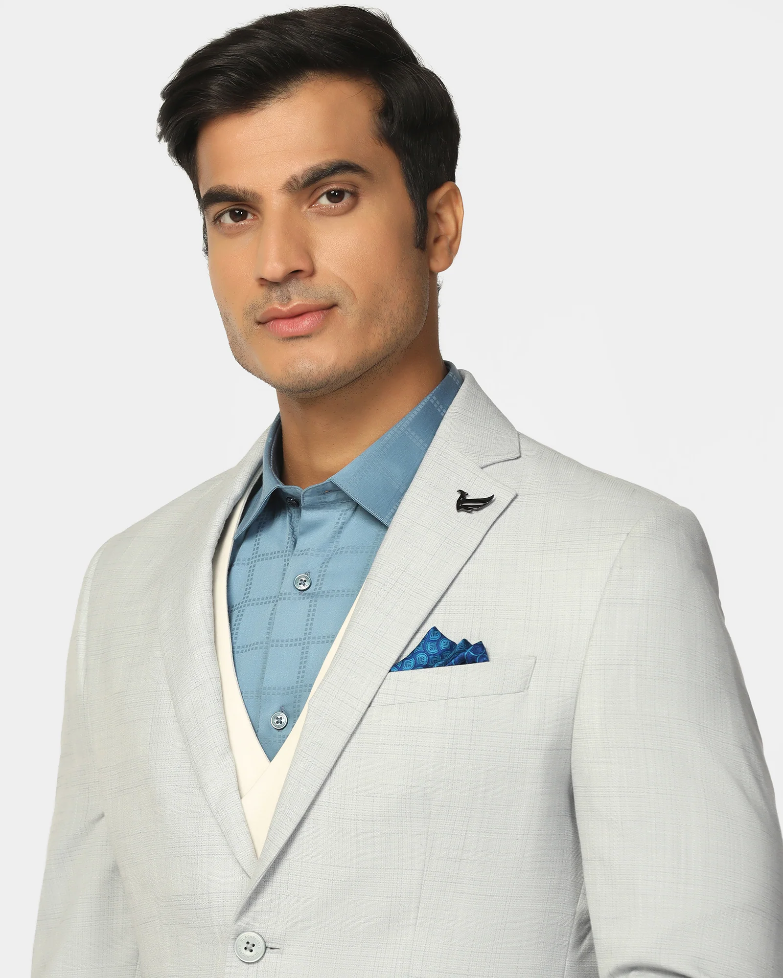 Two Piece Light Grey Check Formal Suit - Enrico - Image 4