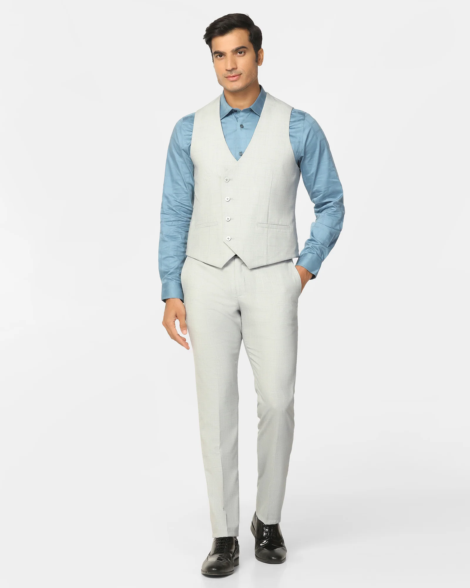 Two Piece Light Grey Check Formal Suit - Enrico - Image 5