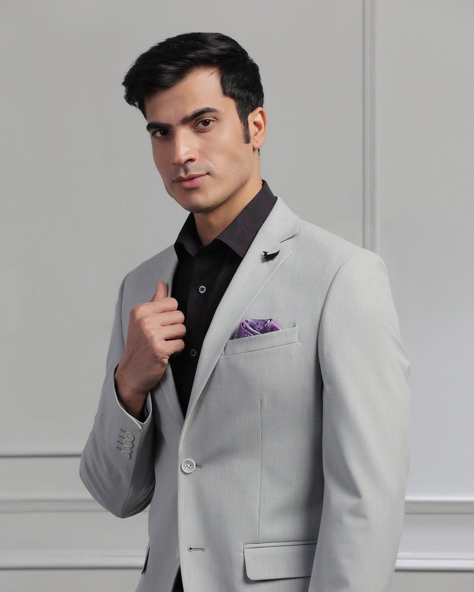 Two Piece Light Grey Solid Formal Suit - Cadera - Image 4