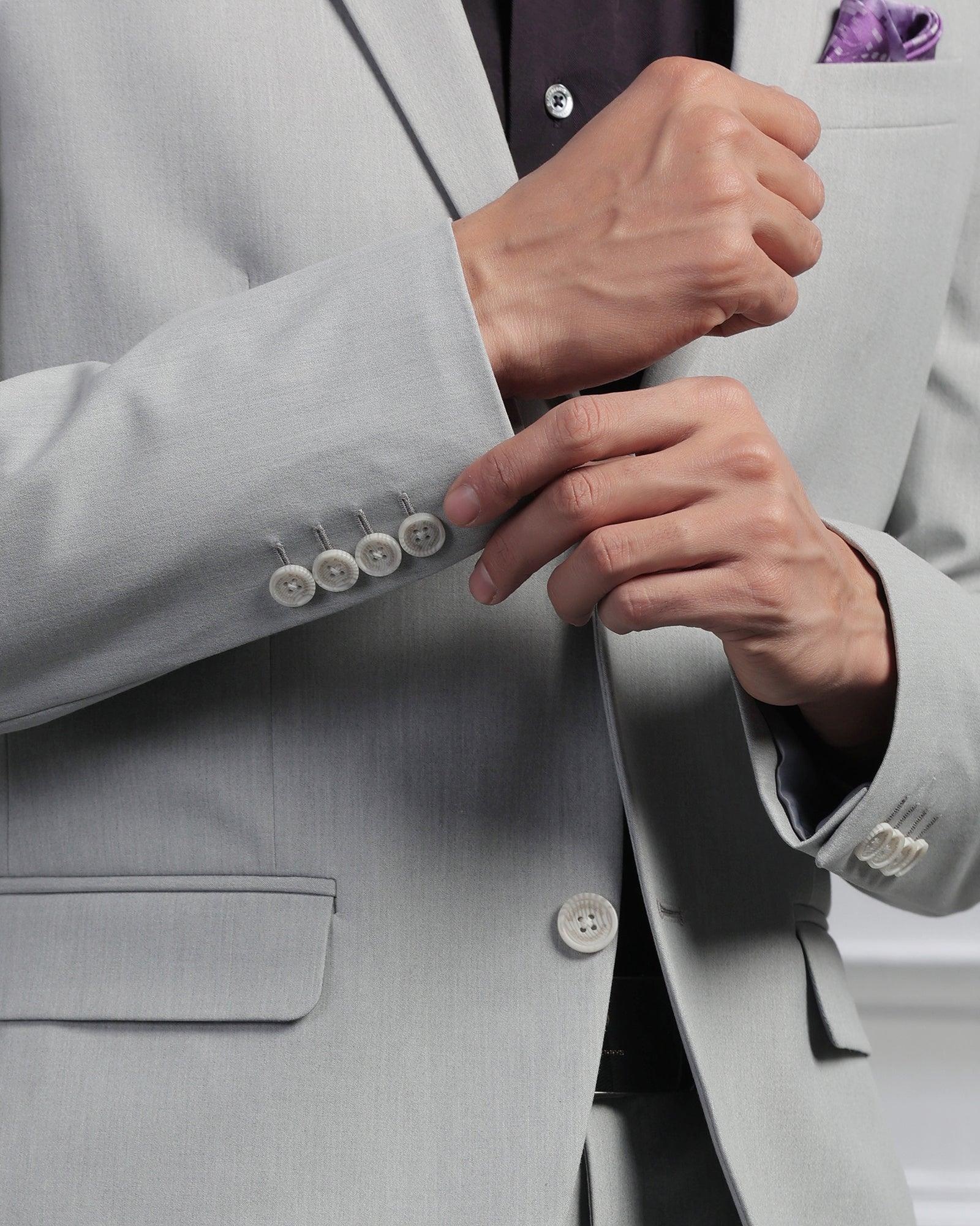 Two Piece Light Grey Solid Formal Suit - Cadera - Image 5