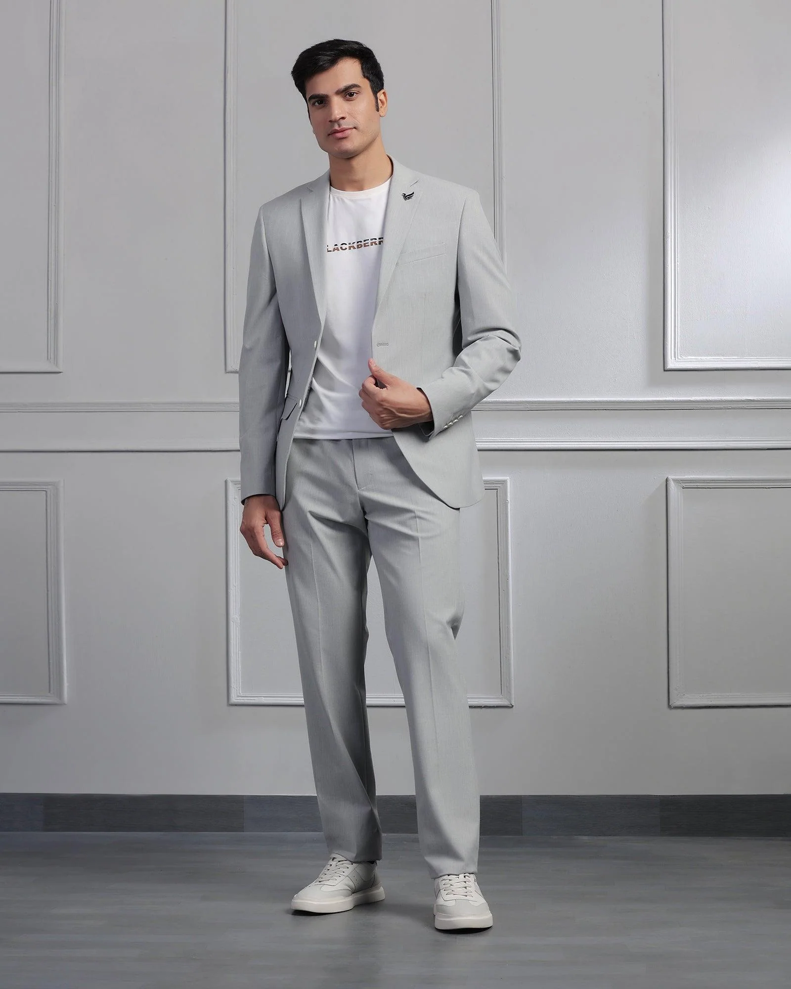 Two Piece Light Grey Solid Formal Suit - Cadera - Image 7