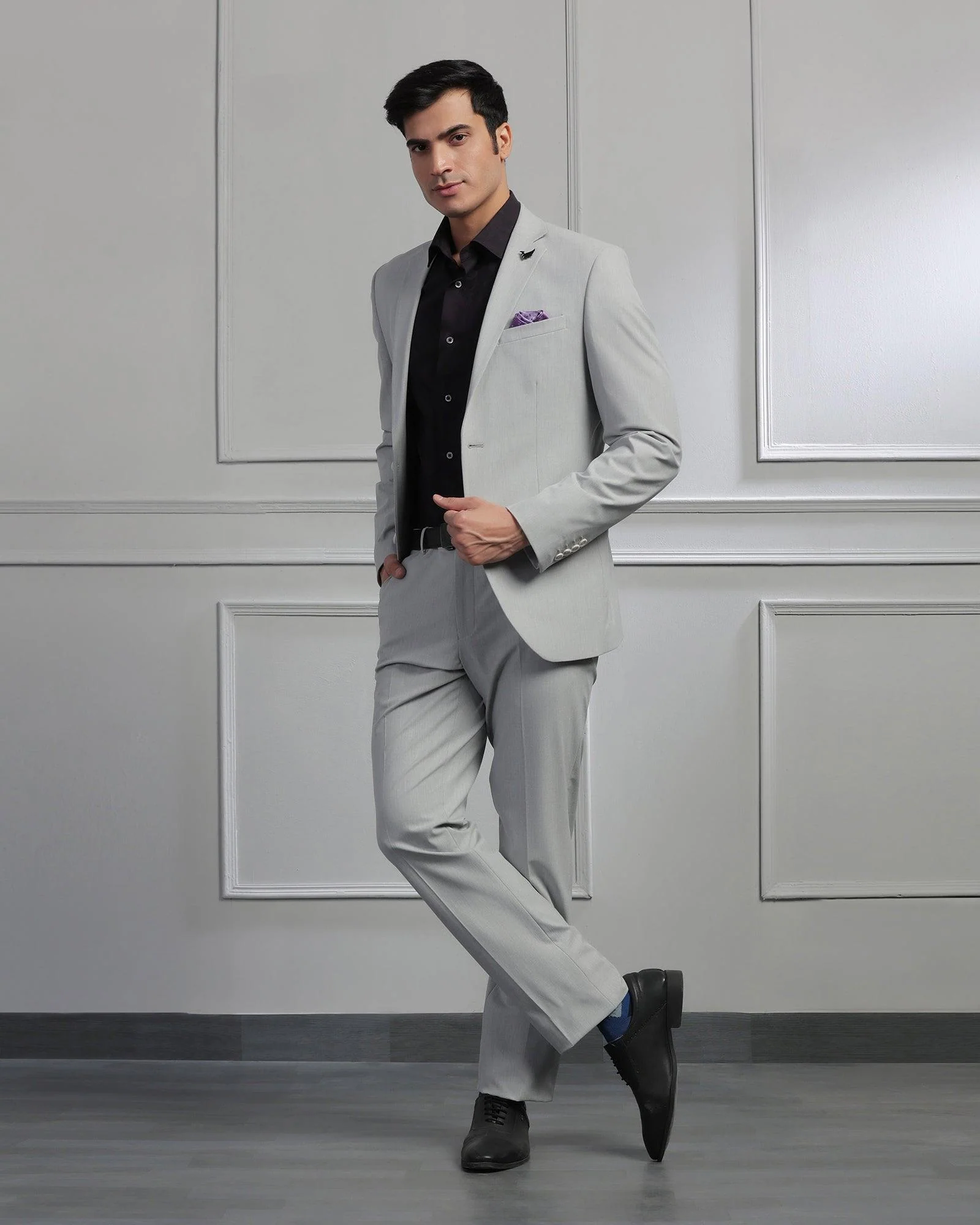 Two Piece Light Grey Solid Formal Suit - Cadera - Image 8
