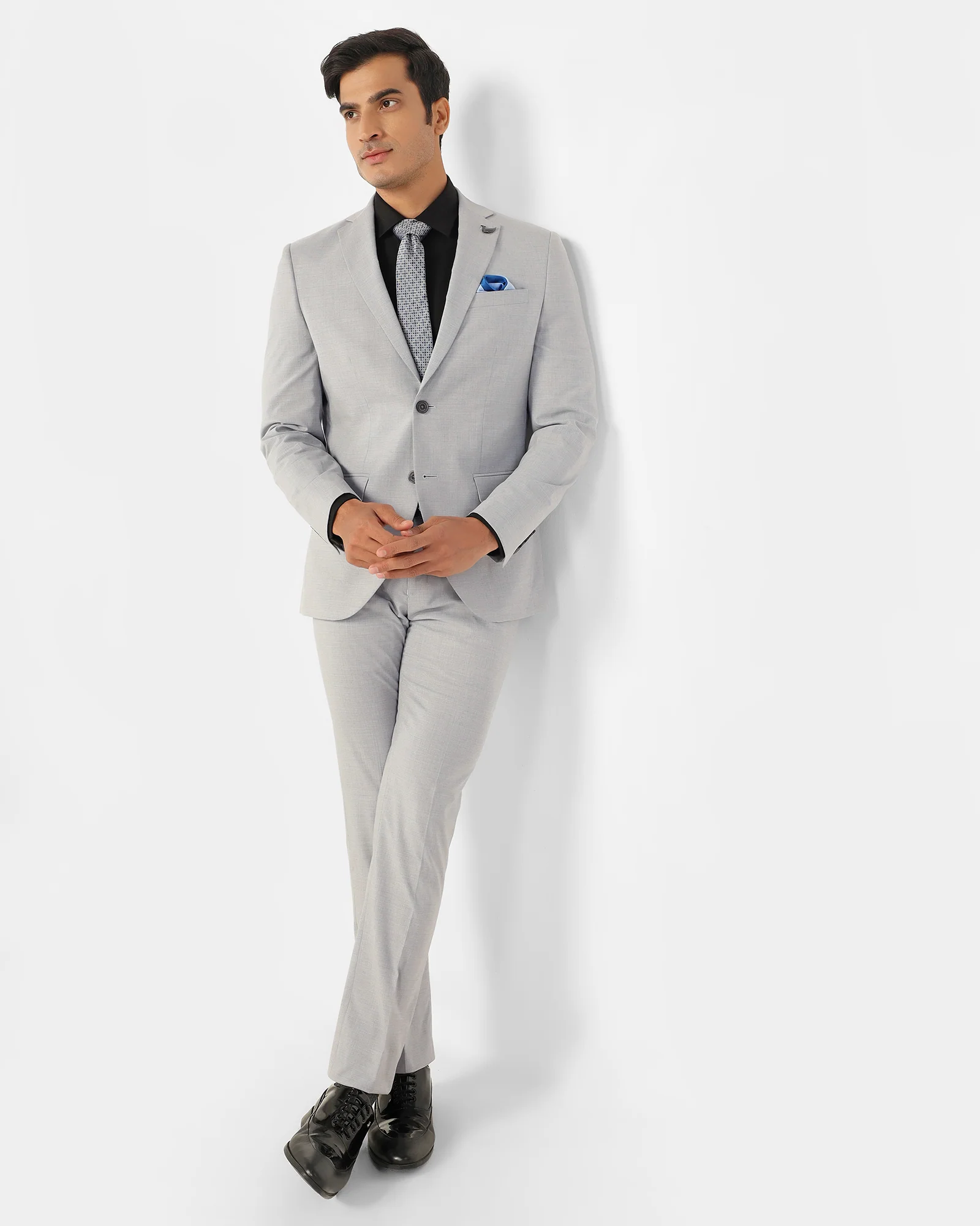 Two Piece Light Grey Textured Formal Suit - Dave - Image 8
