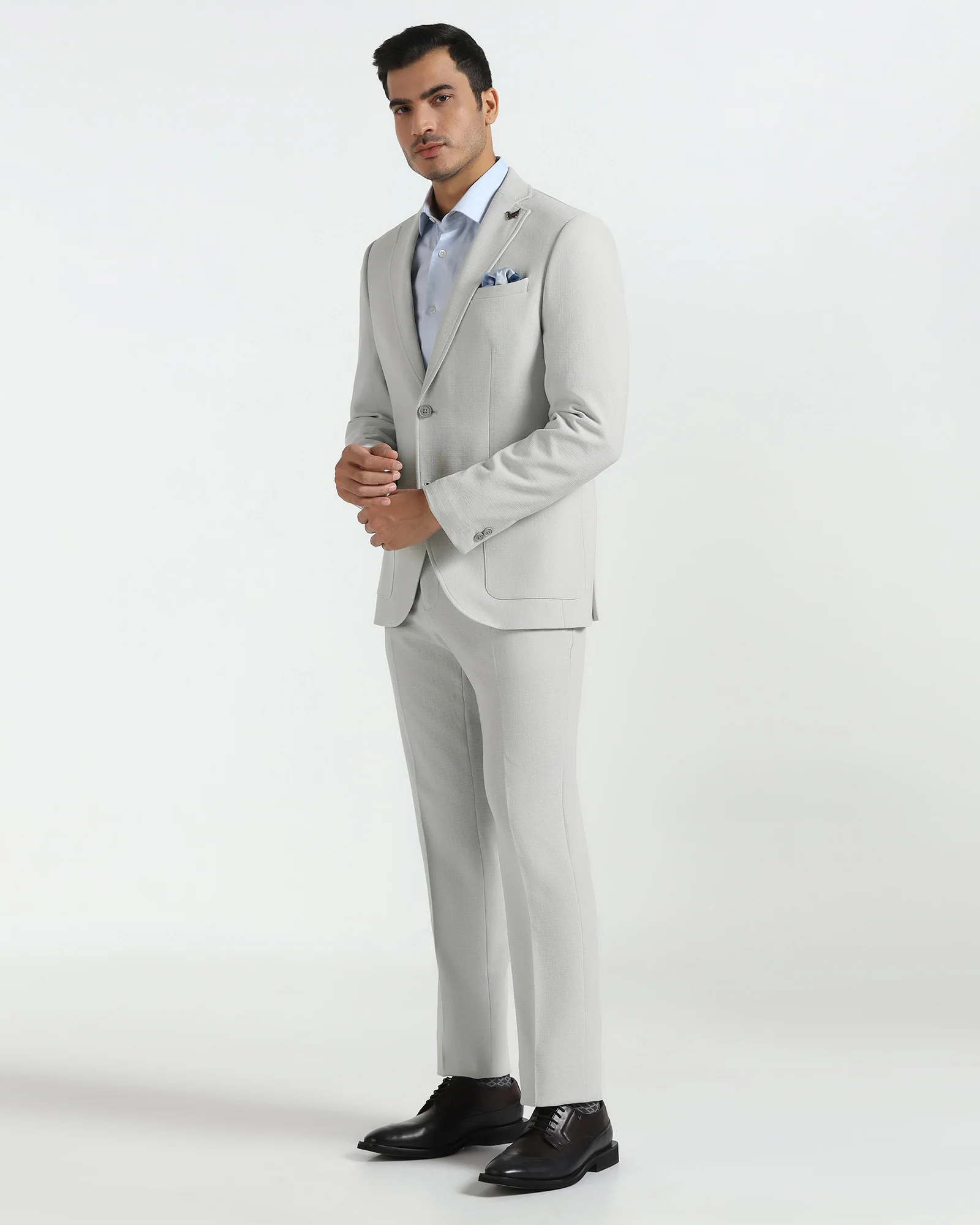 Two Piece Light Grey Textured Formal Suit - Trevin - Image 3