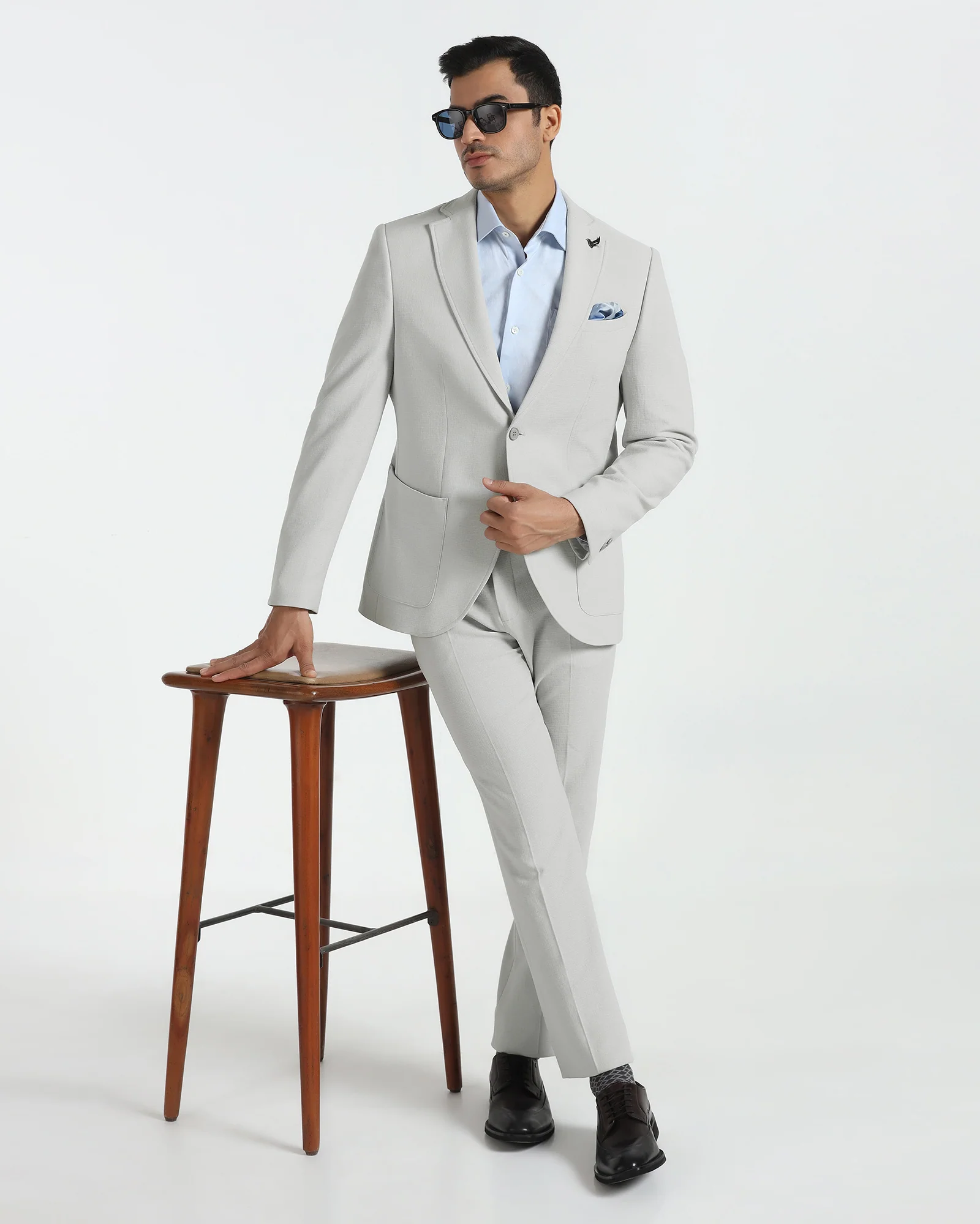 Two Piece Light Grey Textured Formal Suit - Trevin - Image 8