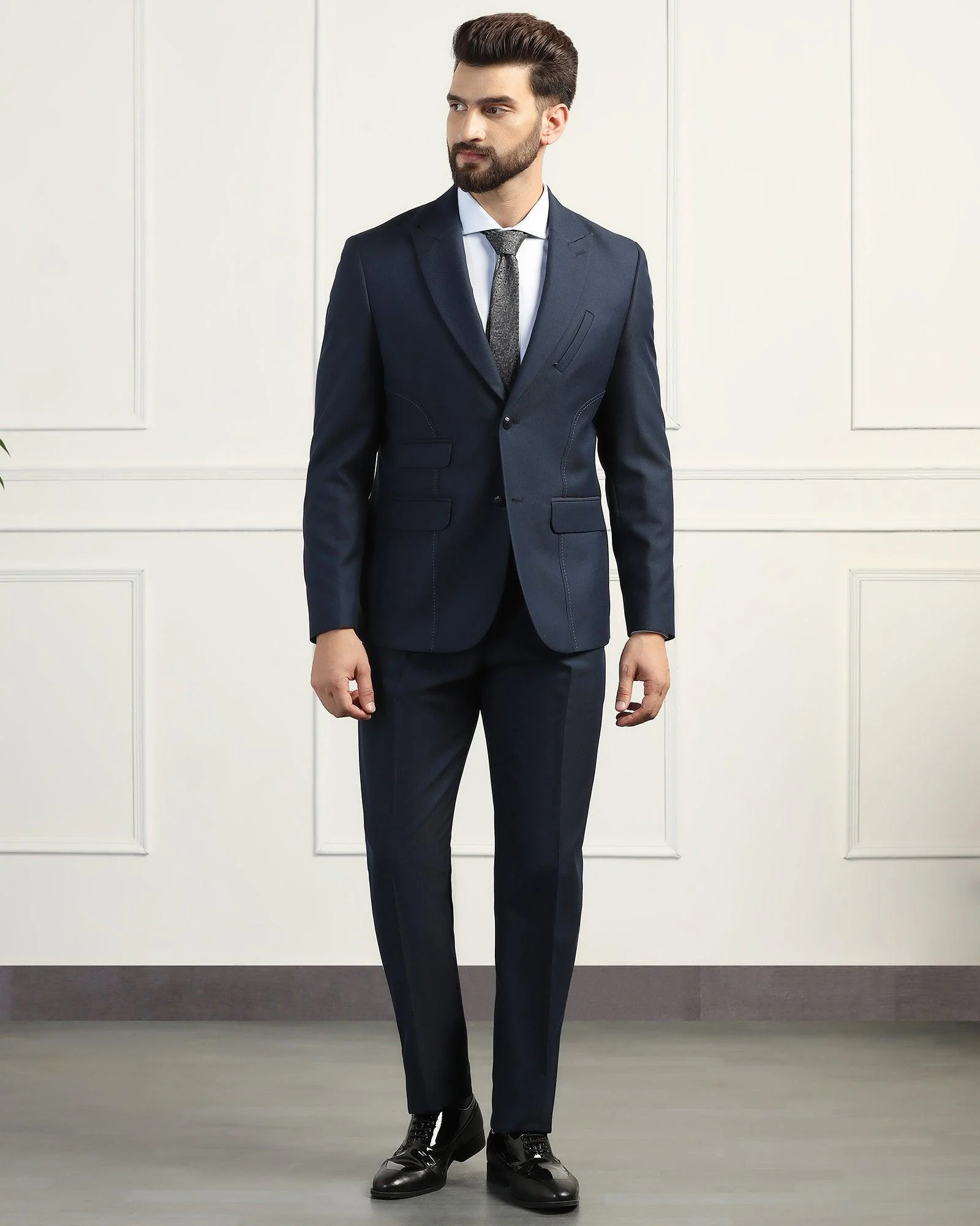 Two Piece Navy Textured Formal Suit - Heimer - Image 3