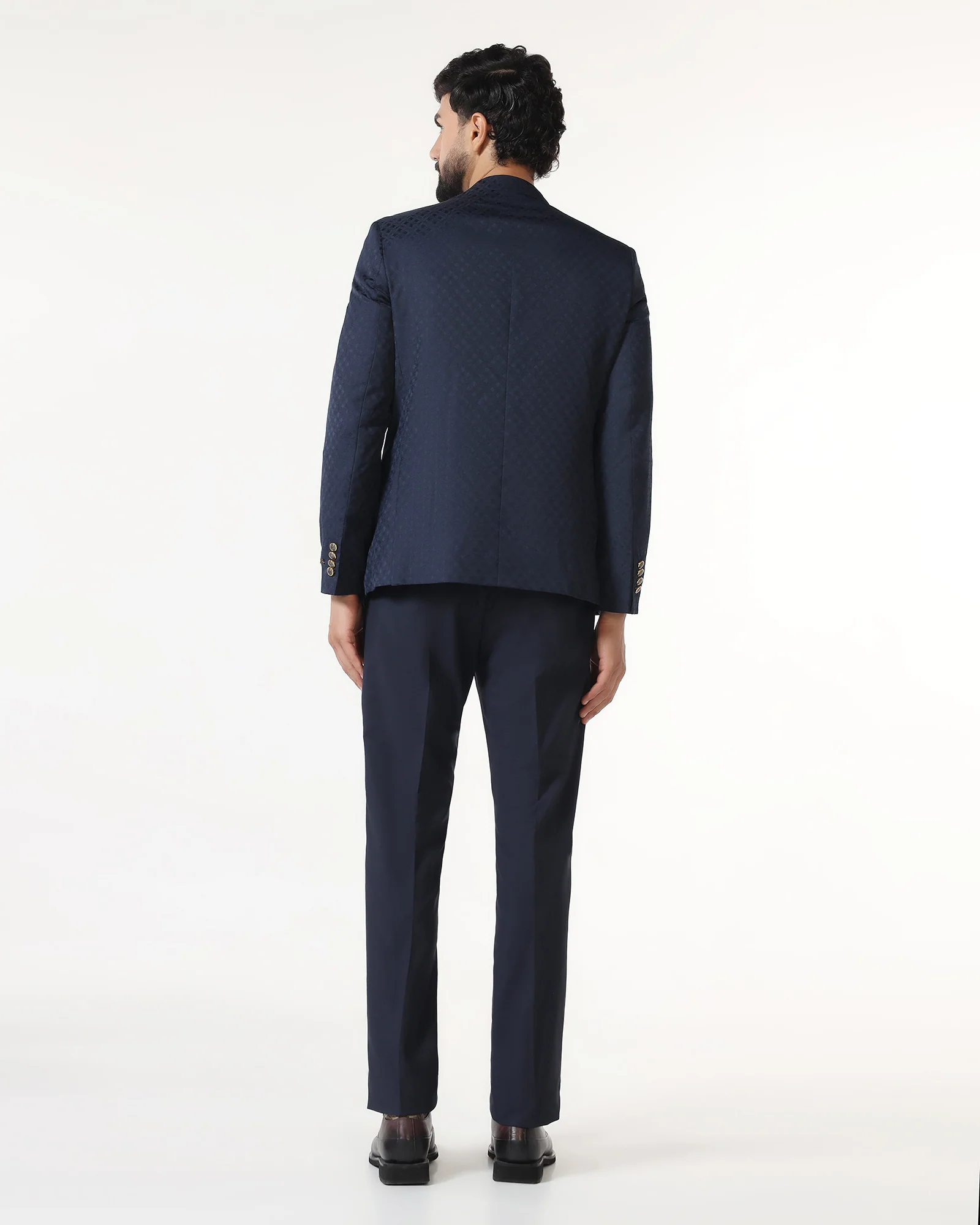 Two Piece Navy Jacquard Formal Suit - Palio - Image 2