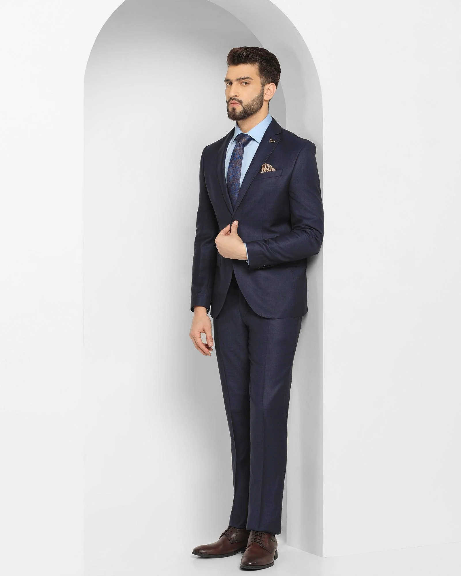 Luxe Two Piece Navy Textured Formal Suit - Cassius - Image 3