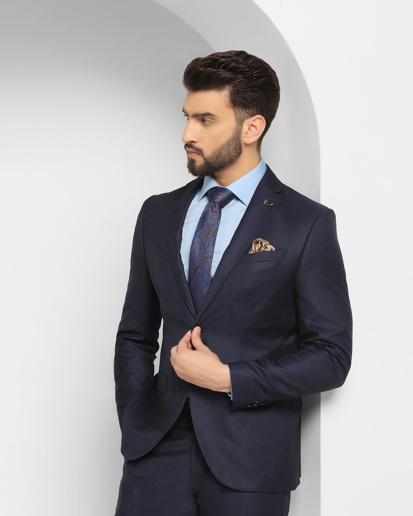 Luxe Two Piece Navy Textured Formal Suit - Cassius - Image 8