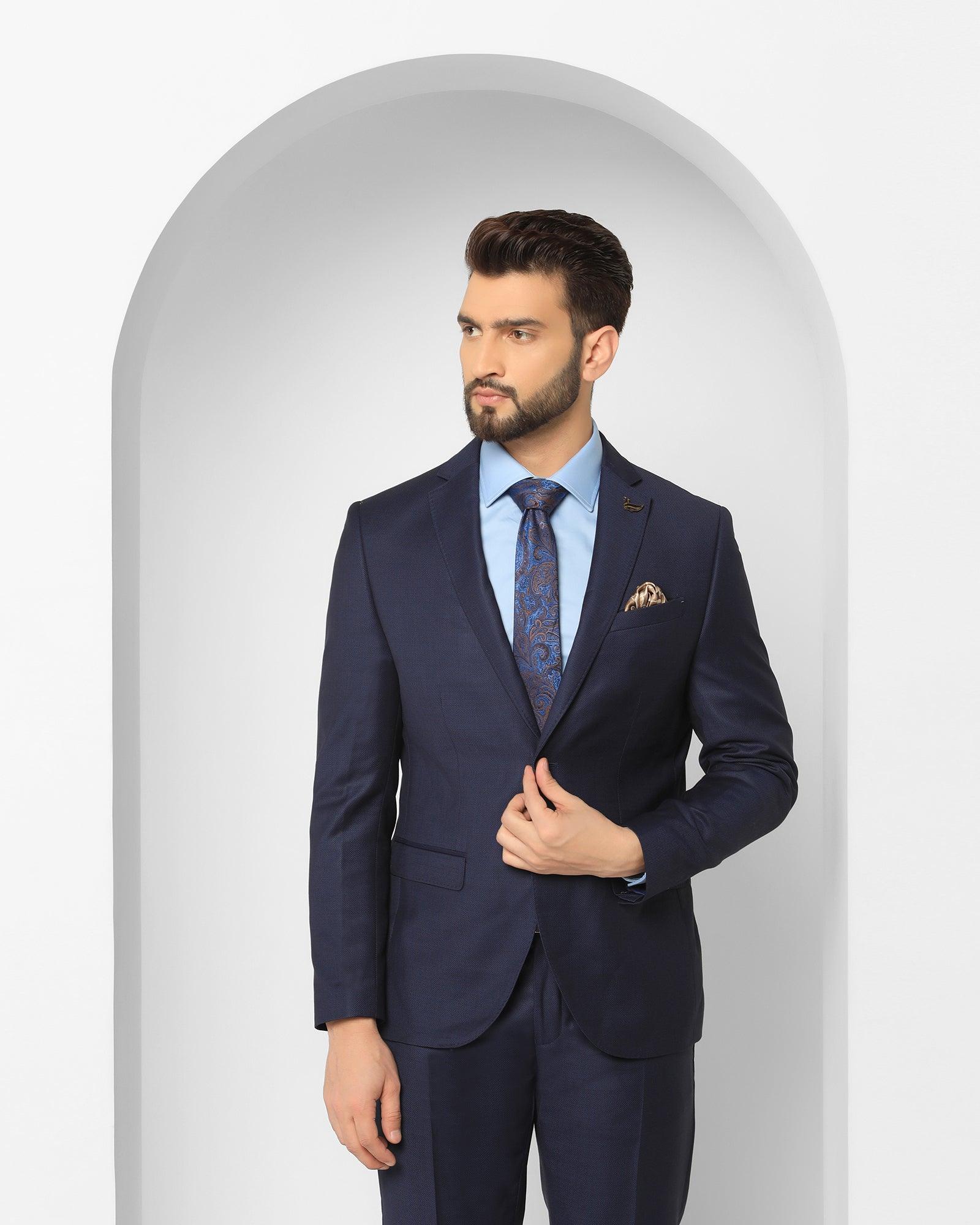 Luxe Two Piece Navy Textured Formal Suit - Cassius - Image 9