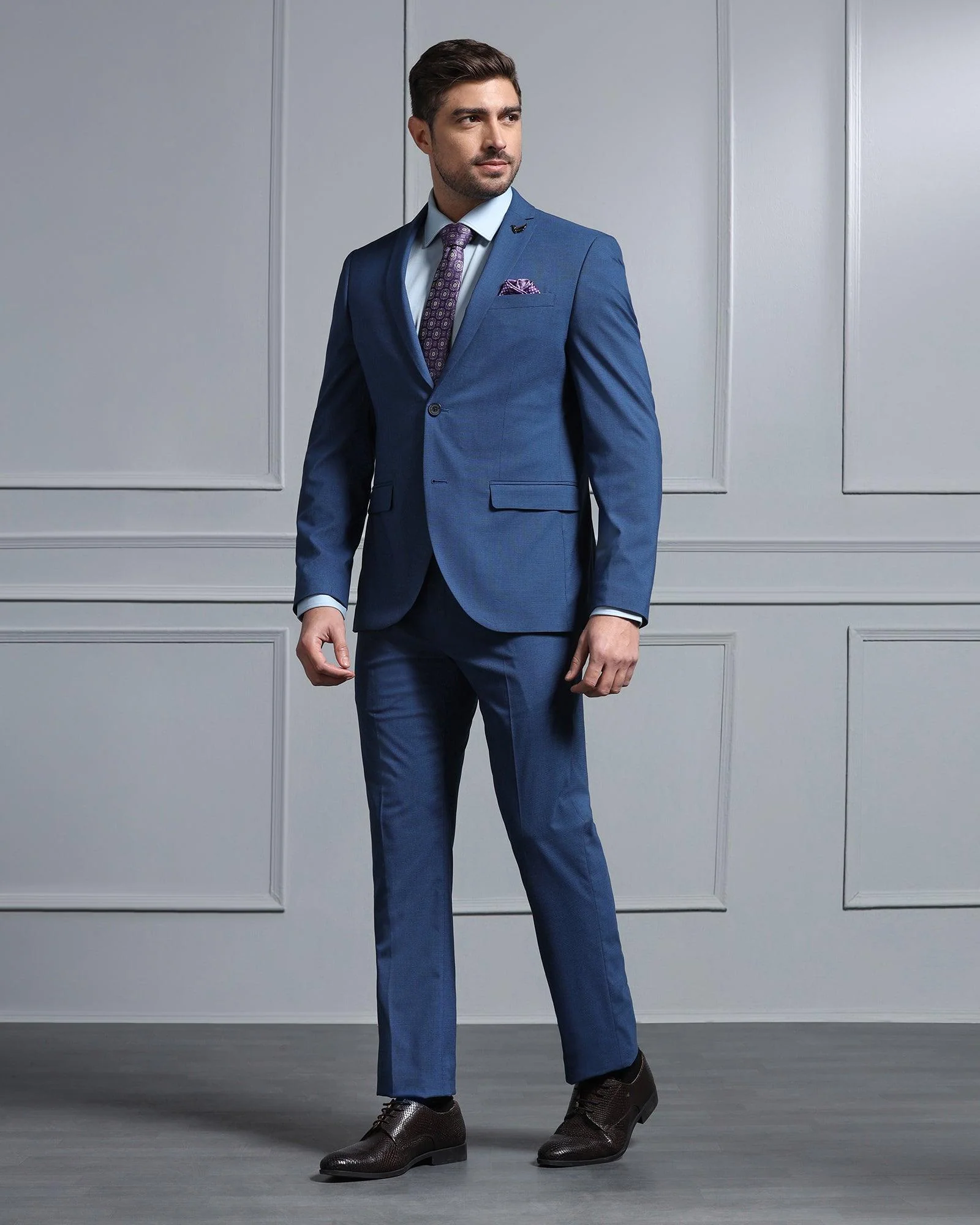 Two Piece Navy Textured Formal Suit - Waves - Image 3