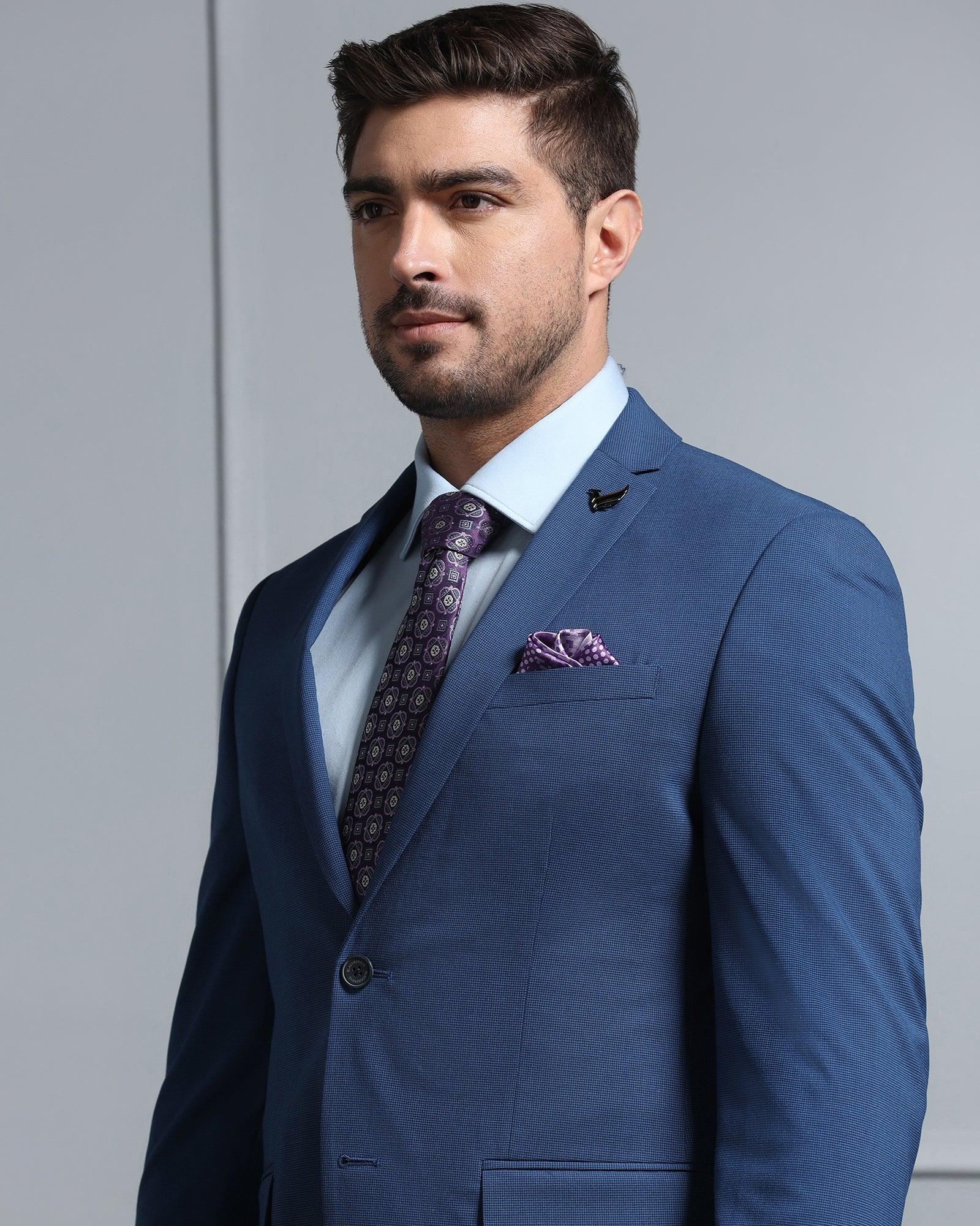 Two Piece Navy Textured Formal Suit - Waves - Image 4
