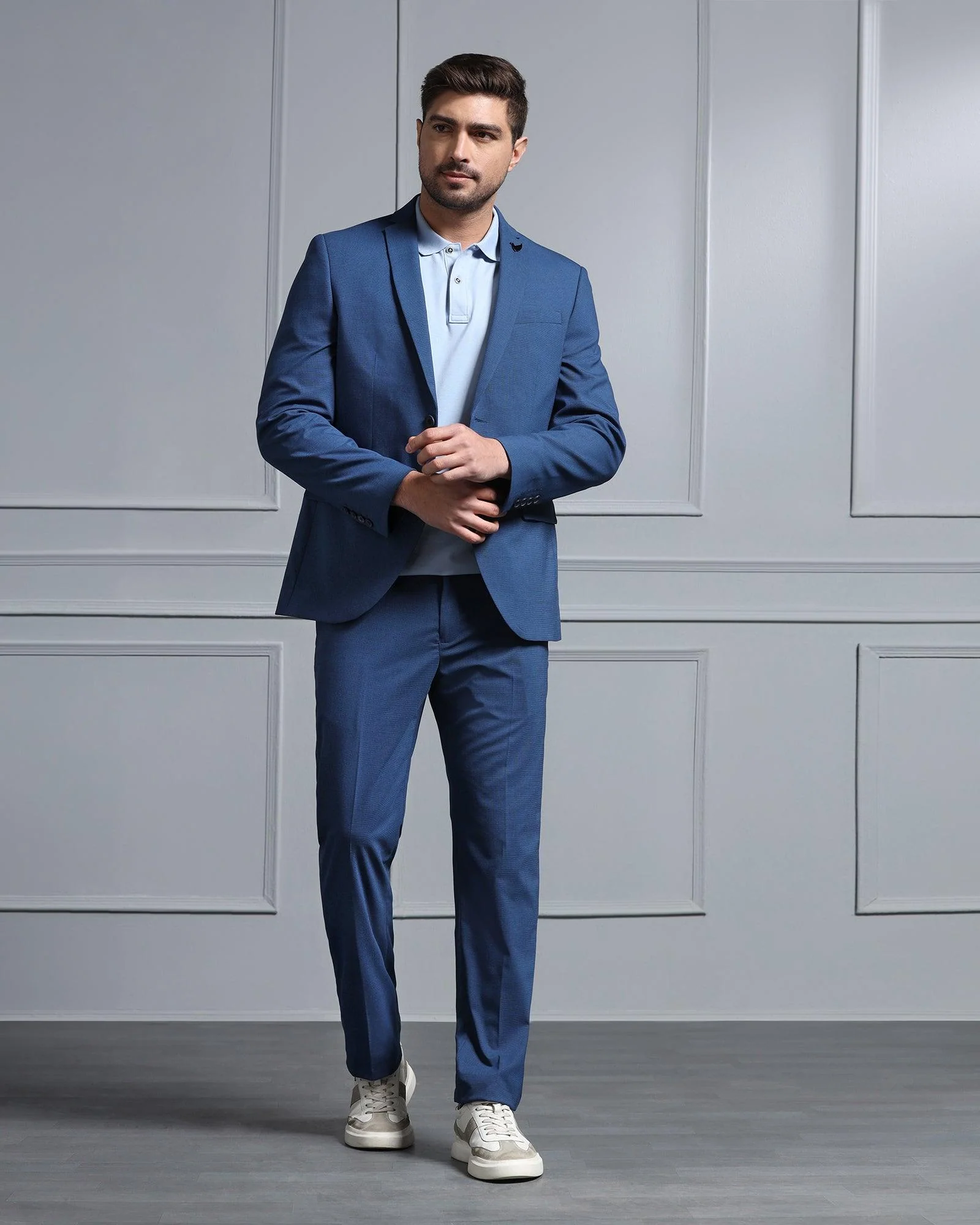 Two Piece Navy Textured Formal Suit - Waves - Image 7