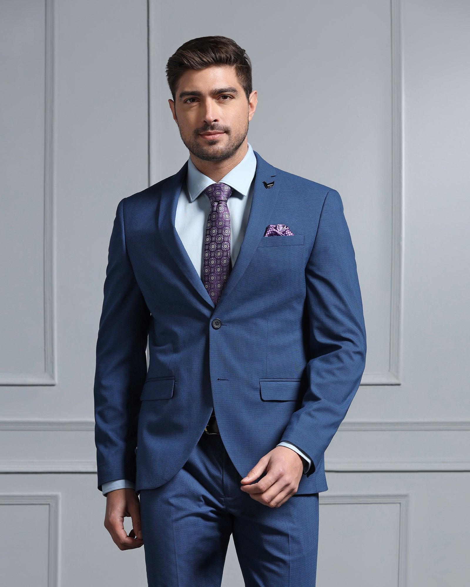 Two Piece Navy Textured Formal Suit - Waves - Image 9