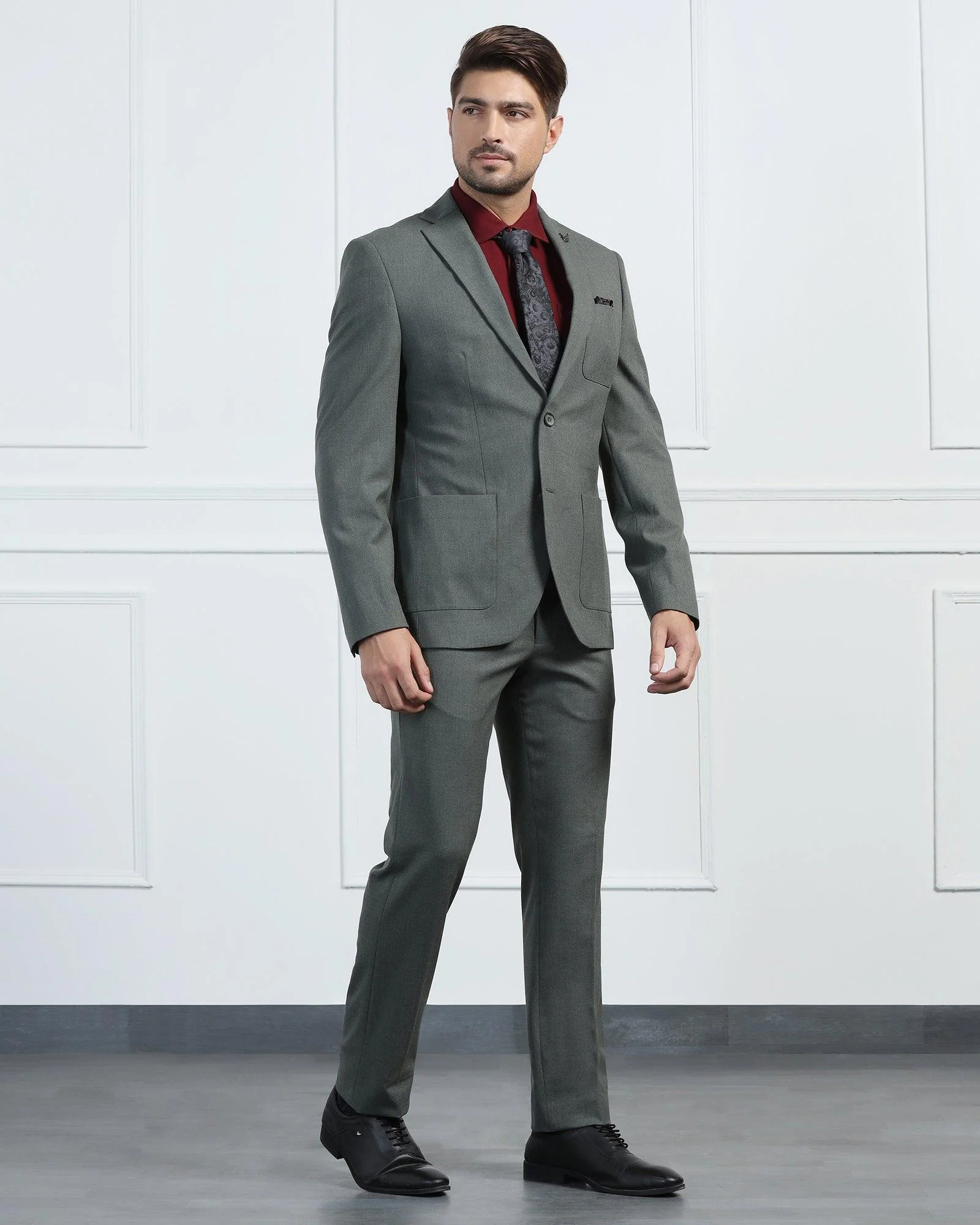 Two Piece Olive Solid Formal Suit - Connor - Image 4