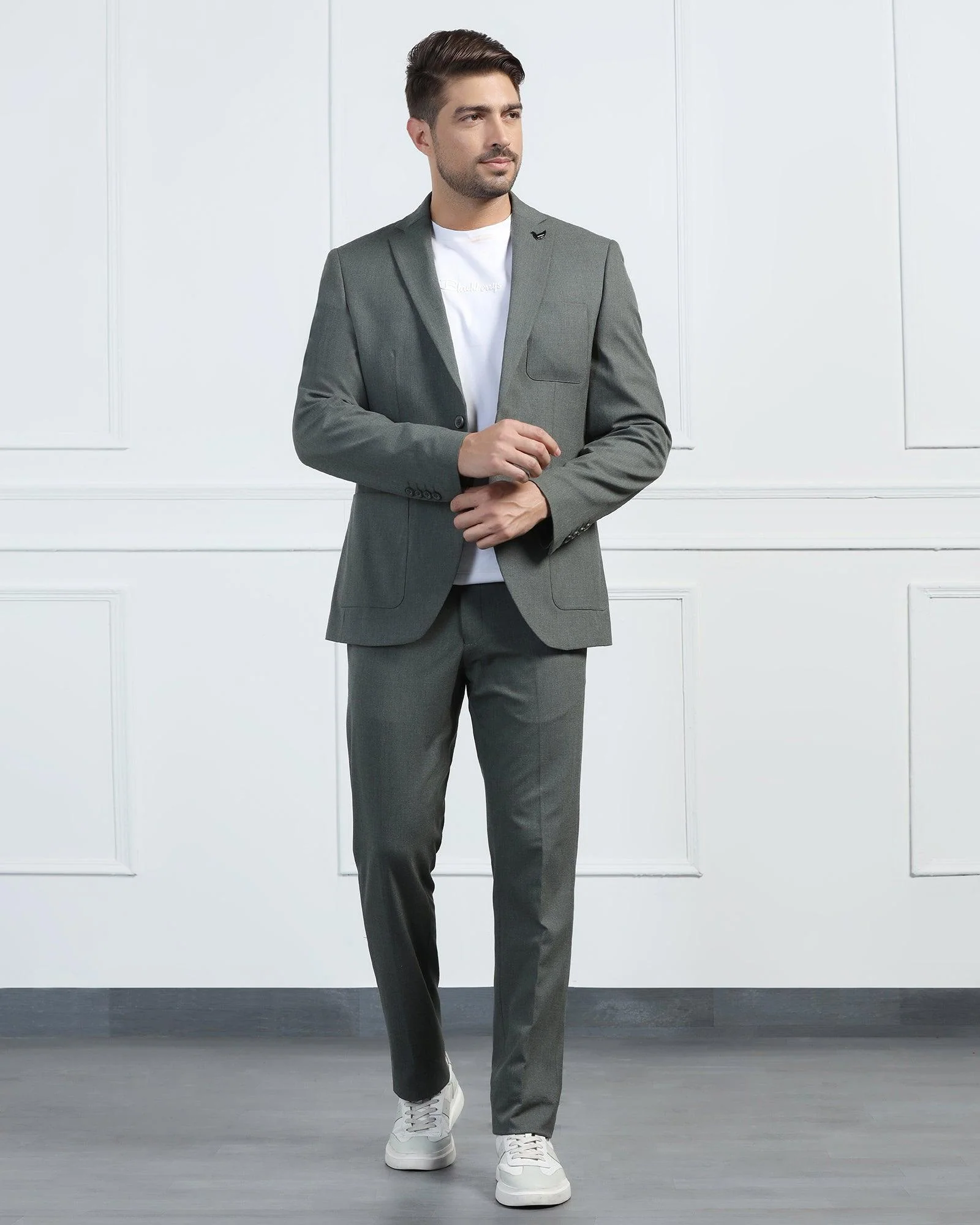 Two Piece Olive Solid Formal Suit - Connor - Image 8