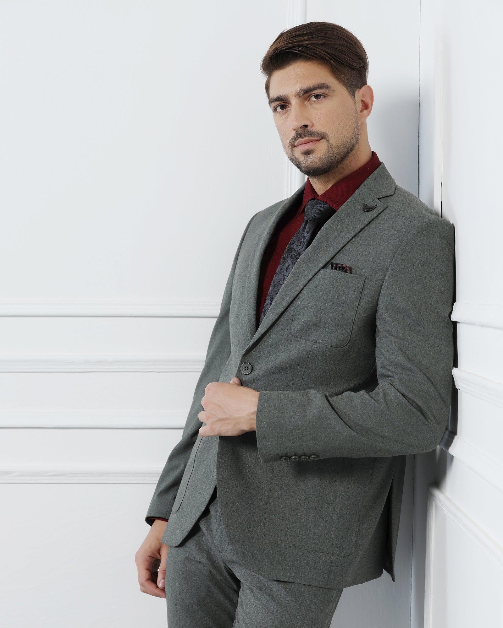 Two Piece Olive Solid Formal Suit - Connor - Image 9