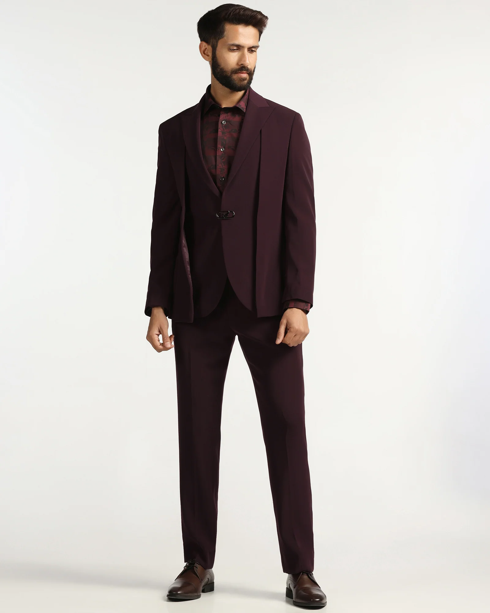 Two Piece Wine Solid Formal Suit - Rhine - Image 3