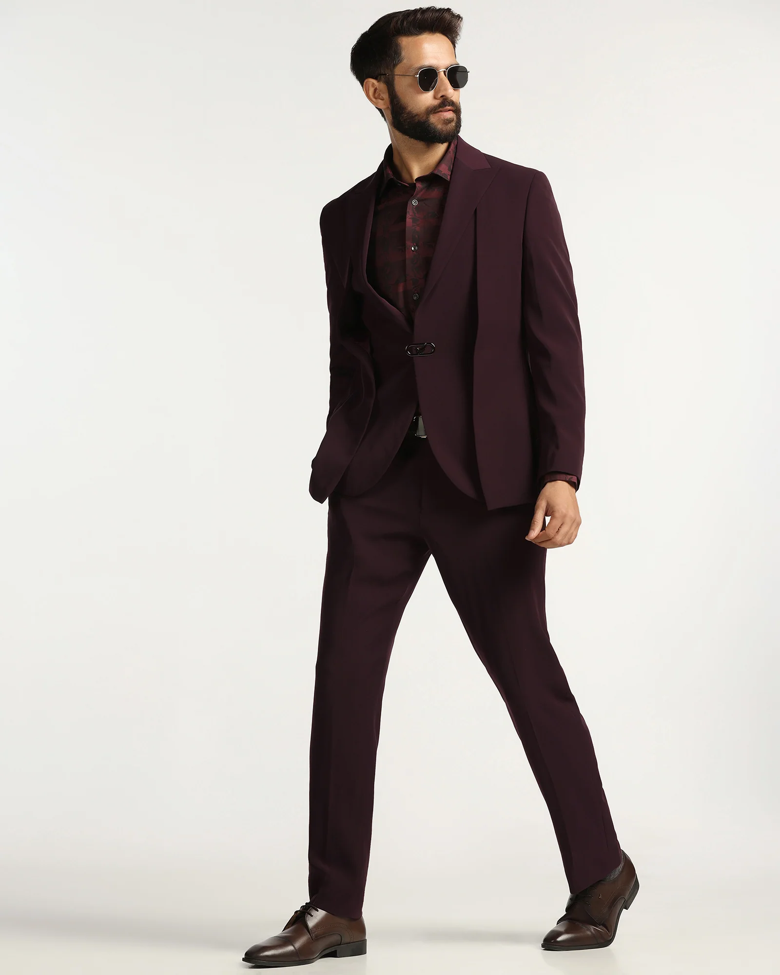 Two Piece Wine Solid Formal Suit - Rhine - Image 8
