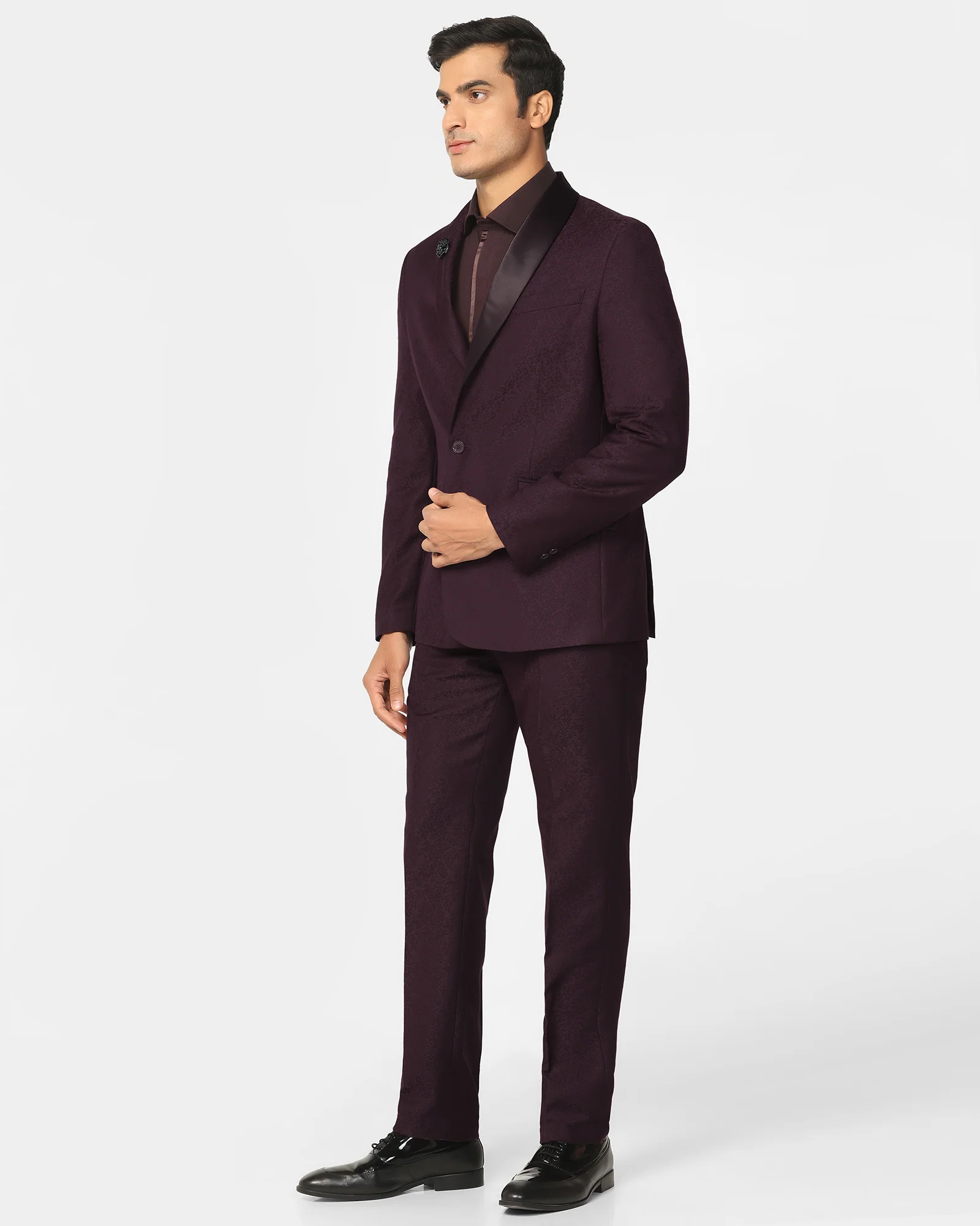 Two Piece Wine Jacquard Formal Suit - Jaque - Image 3