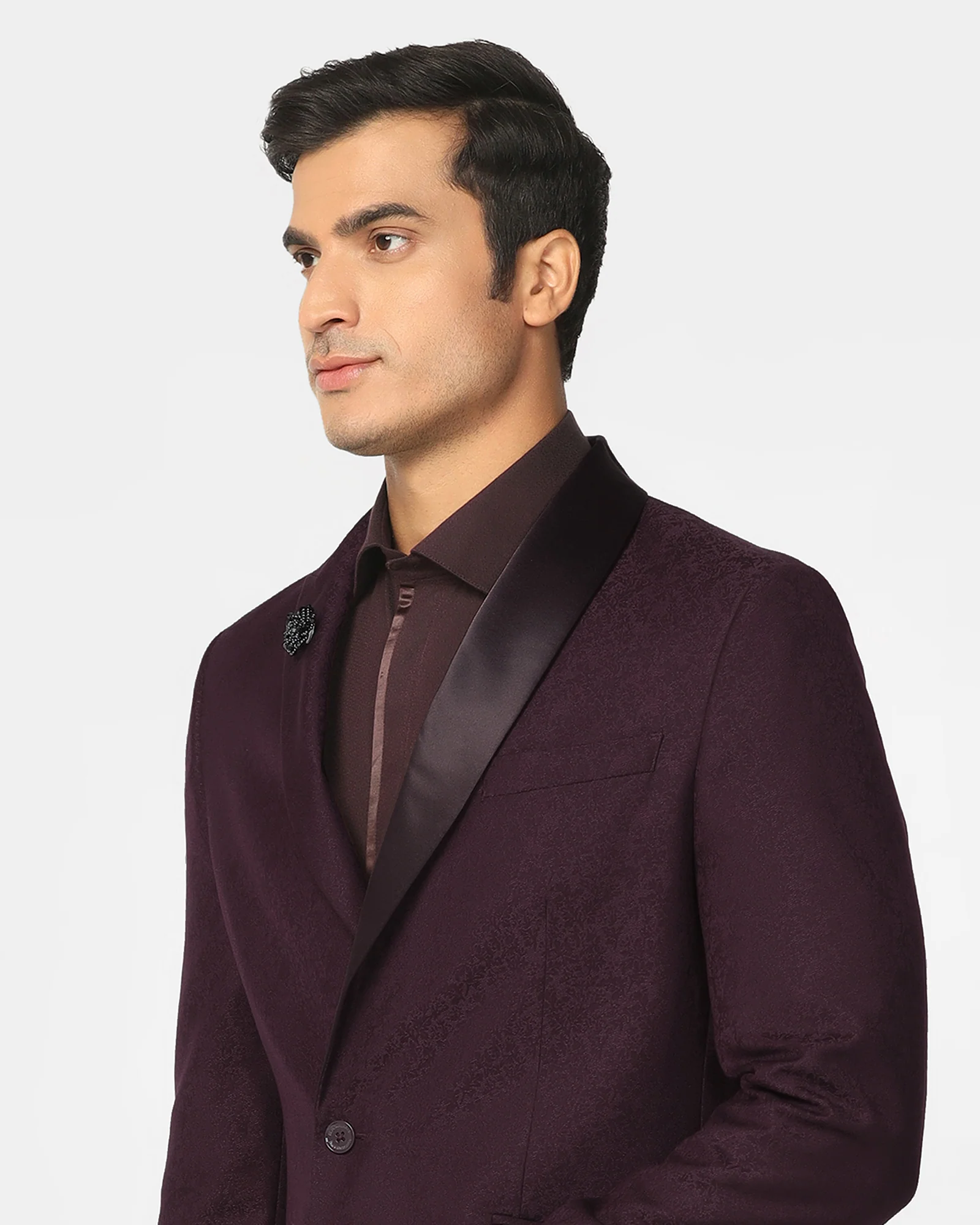 Two Piece Wine Jacquard Formal Suit - Jaque - Image 4