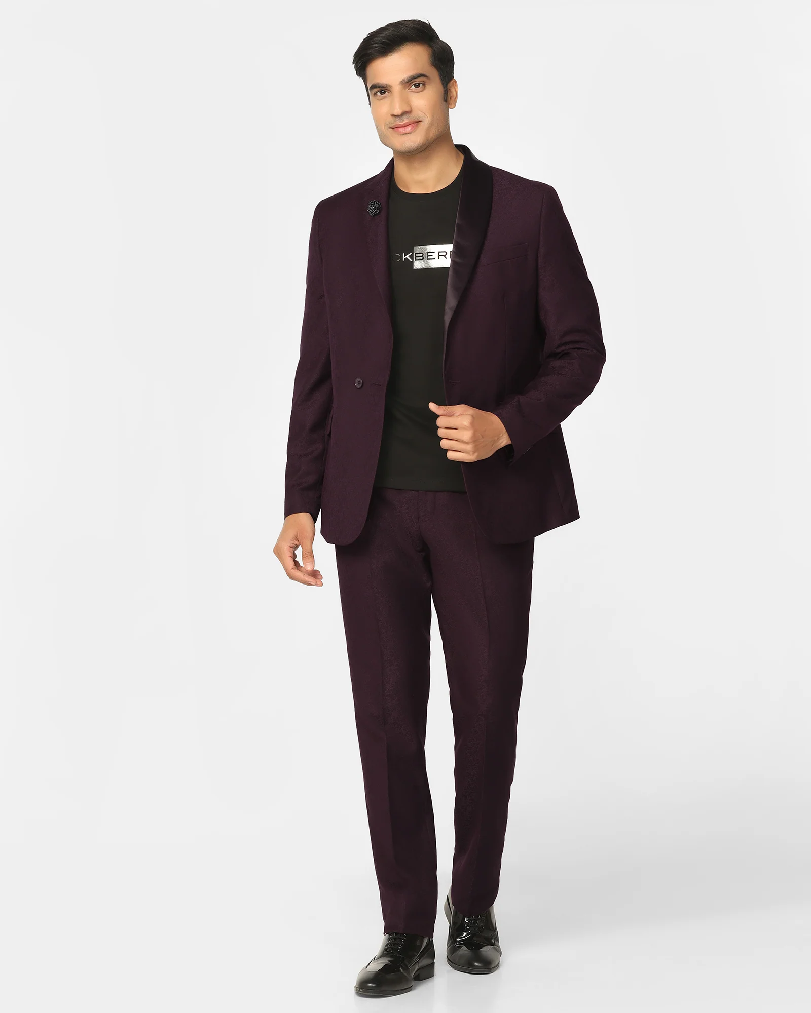 Two Piece Wine Jacquard Formal Suit - Jaque - Image 7
