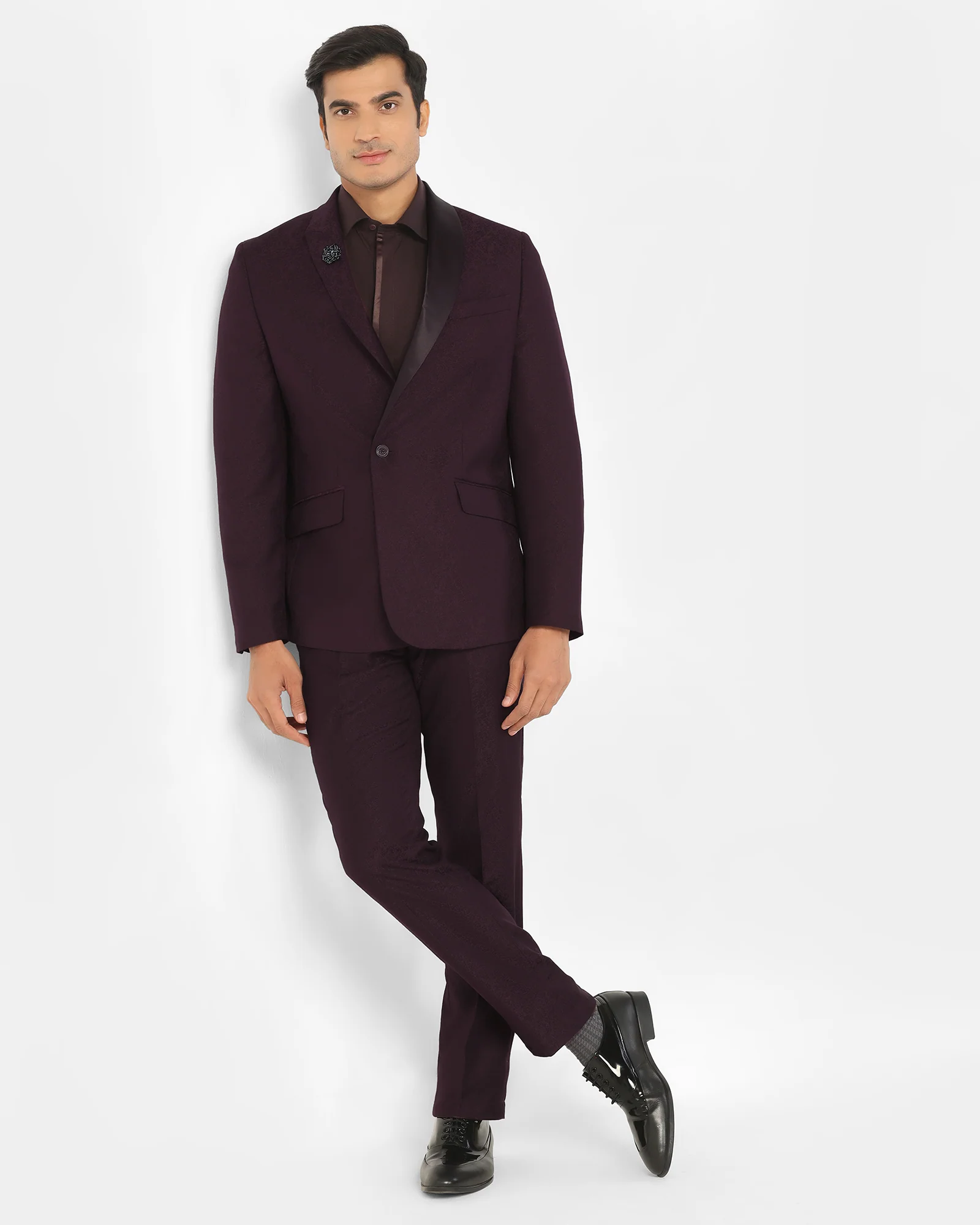 Two Piece Wine Jacquard Formal Suit - Jaque - Image 8