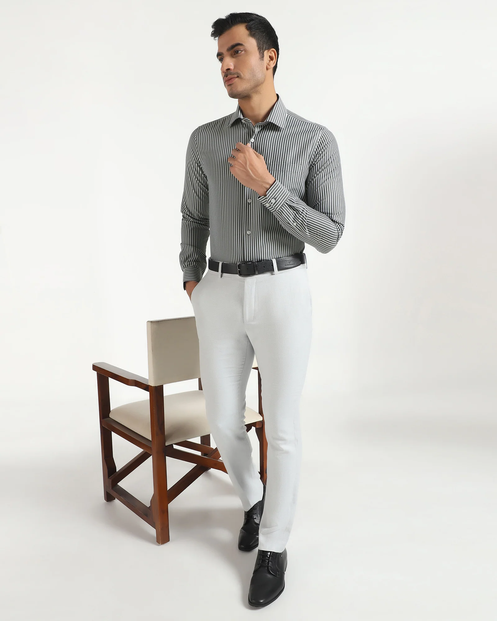 Non Iron Formal Grey Stripe Shirt - Intex - Image 8
